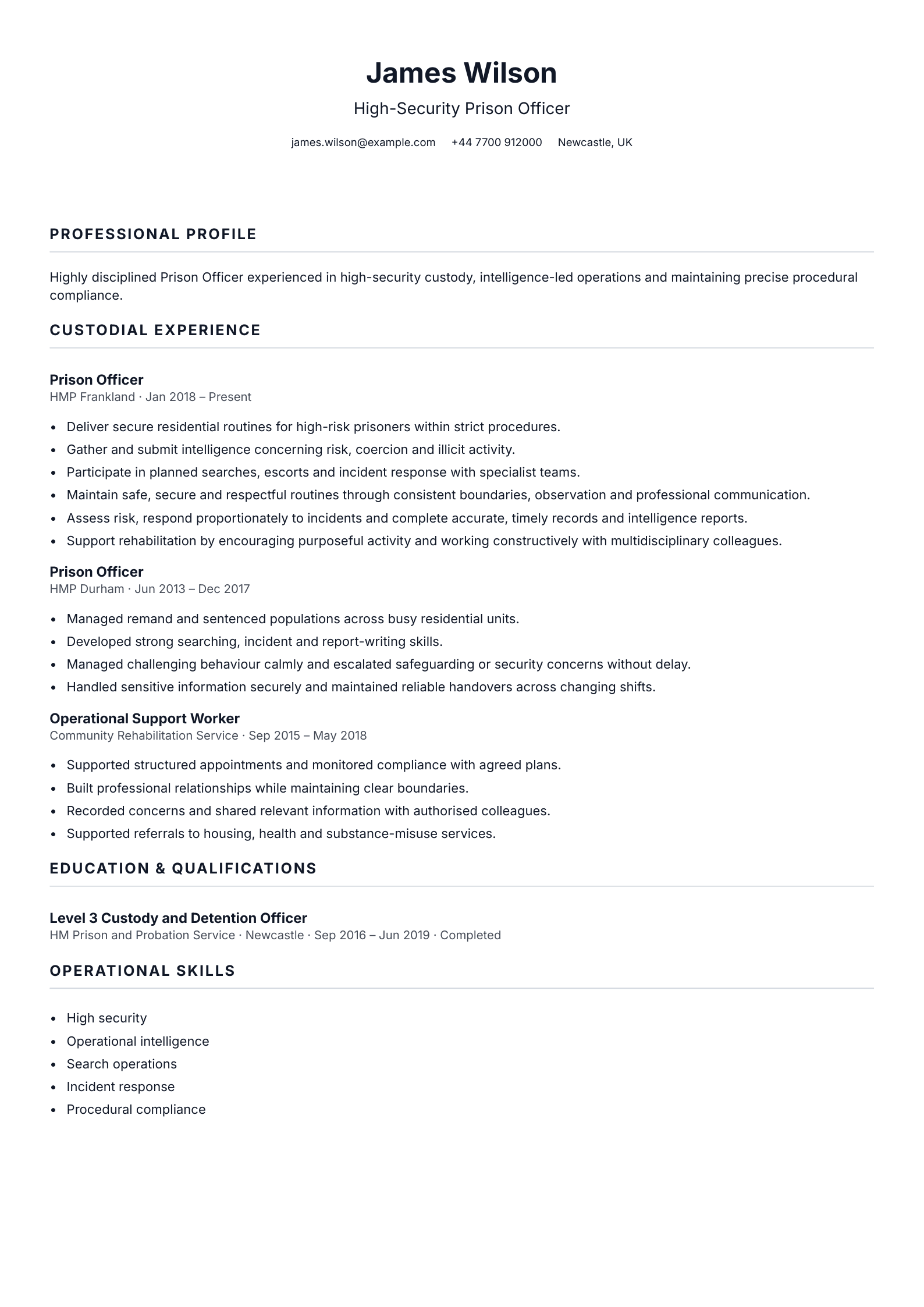 High-Security Prison Officer CV template