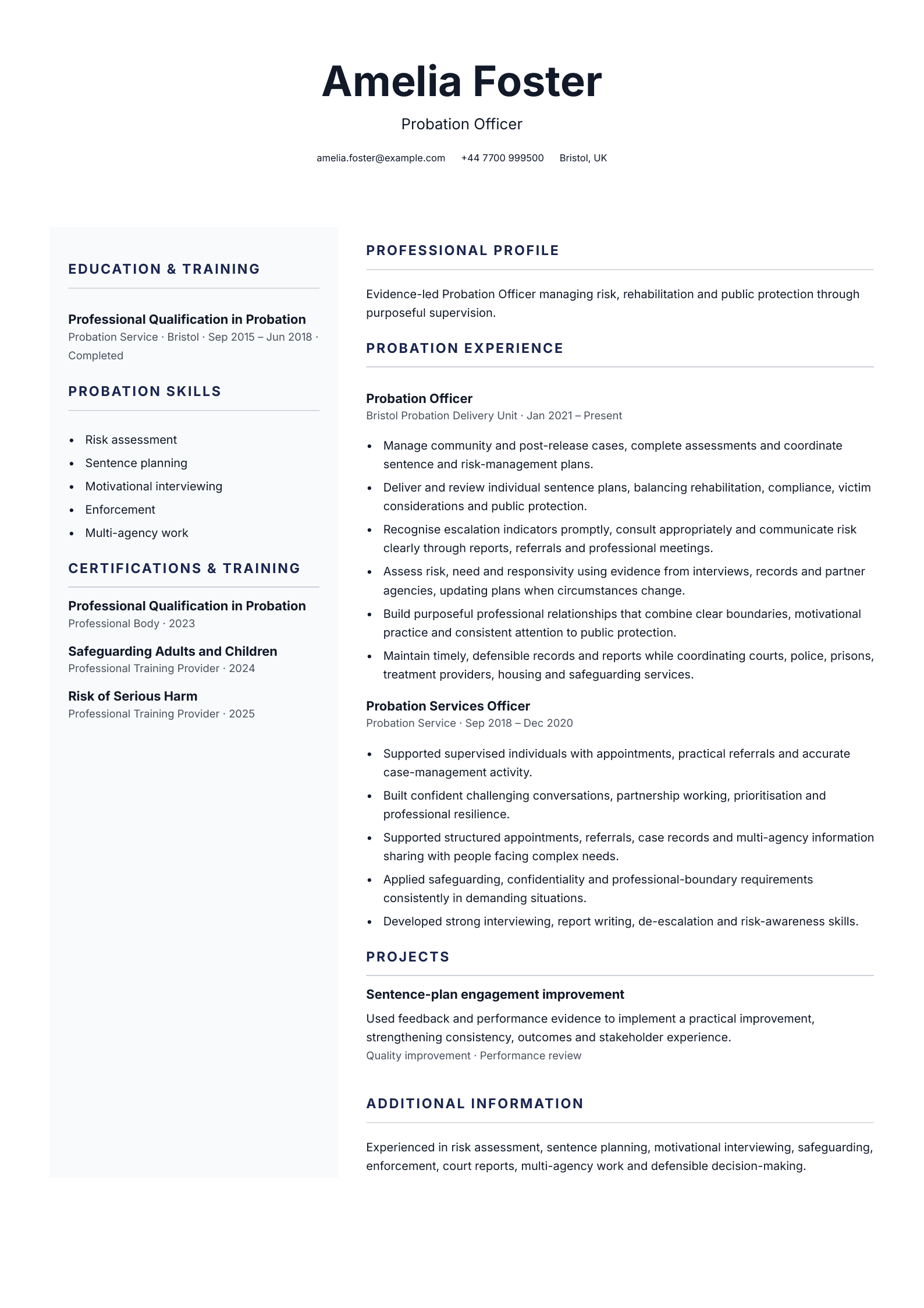 Probation officer CV
