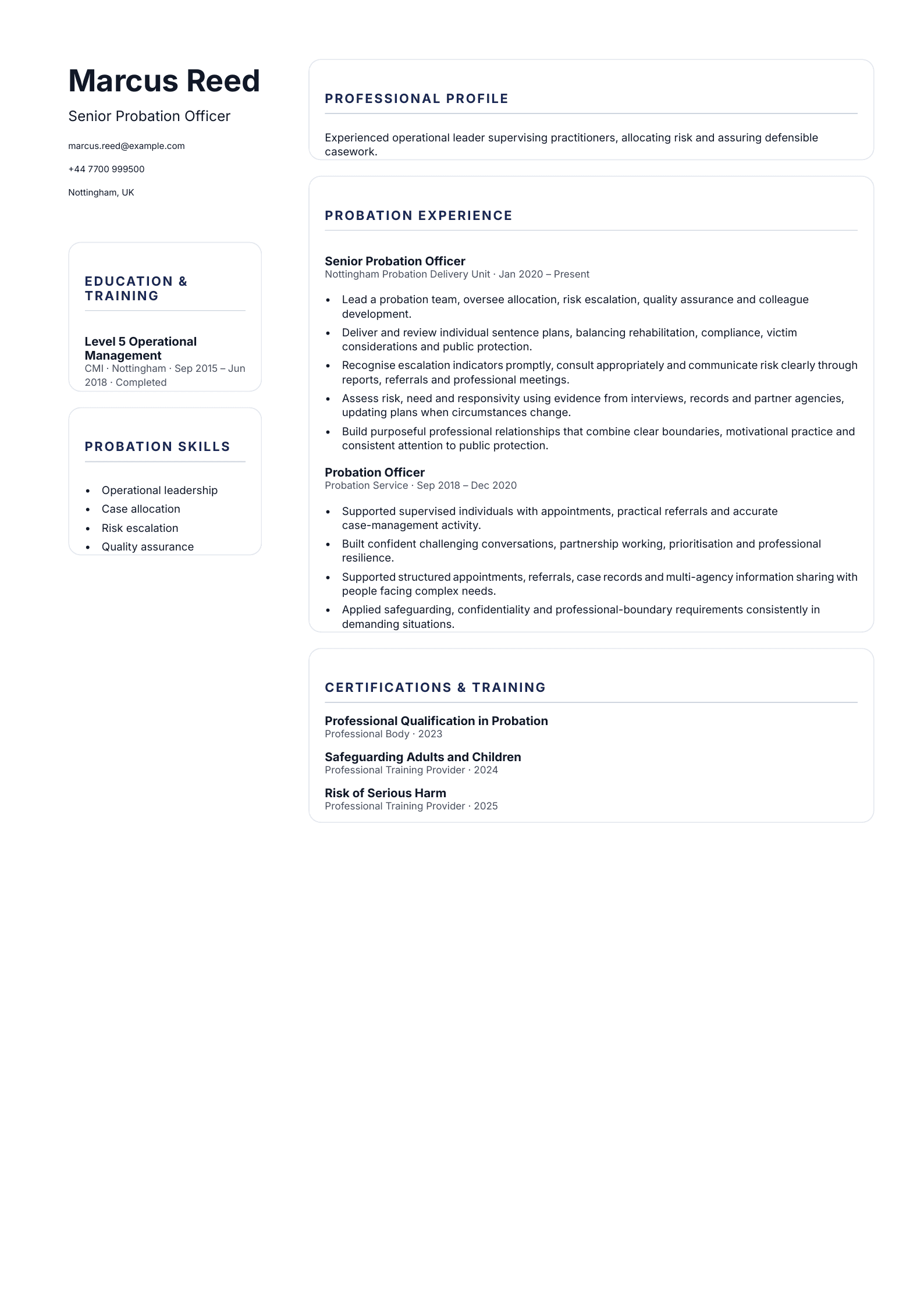 Senior Probation Officer CV template