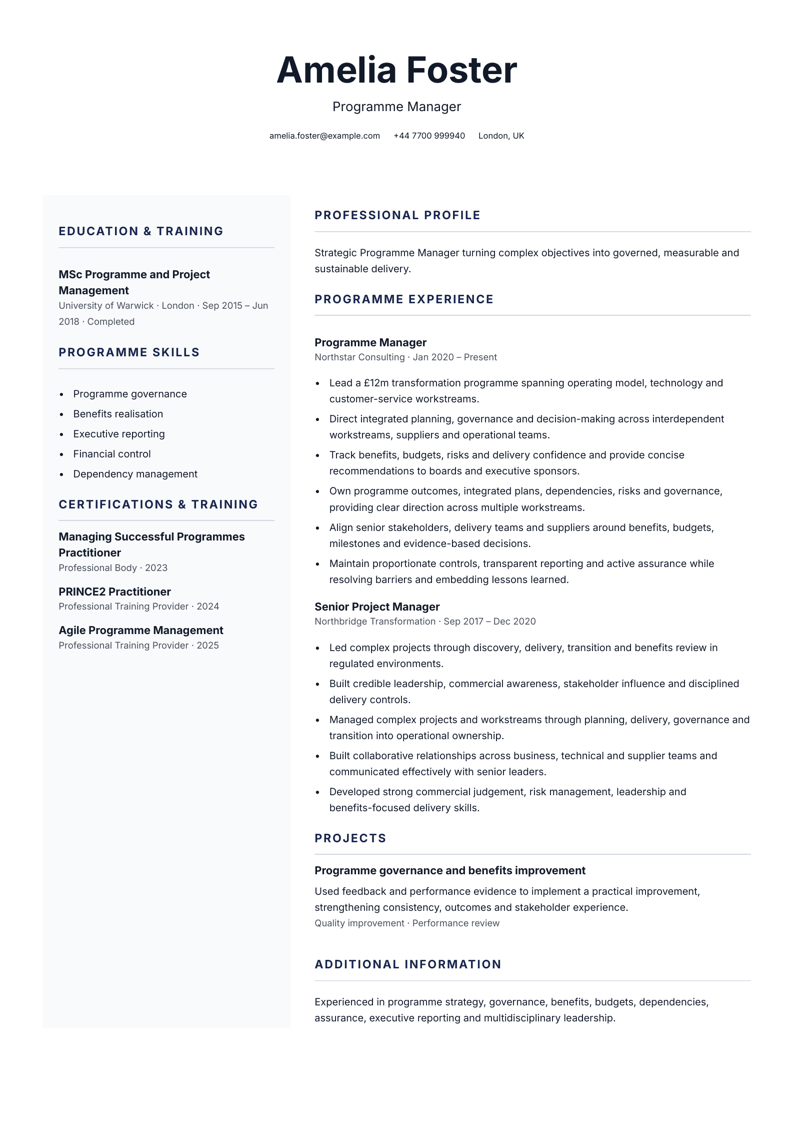 Programme manager CV