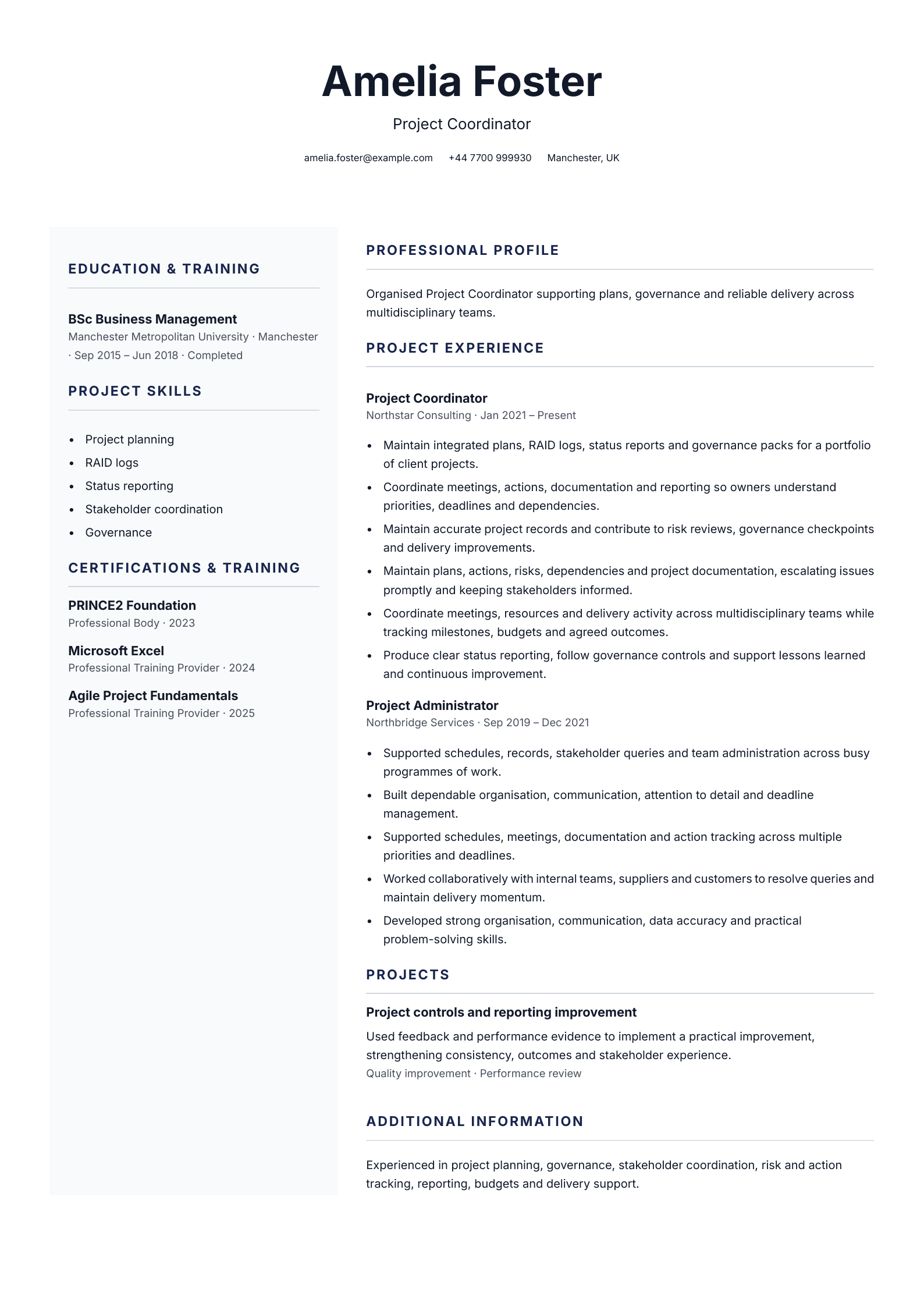 Project coordinator CV