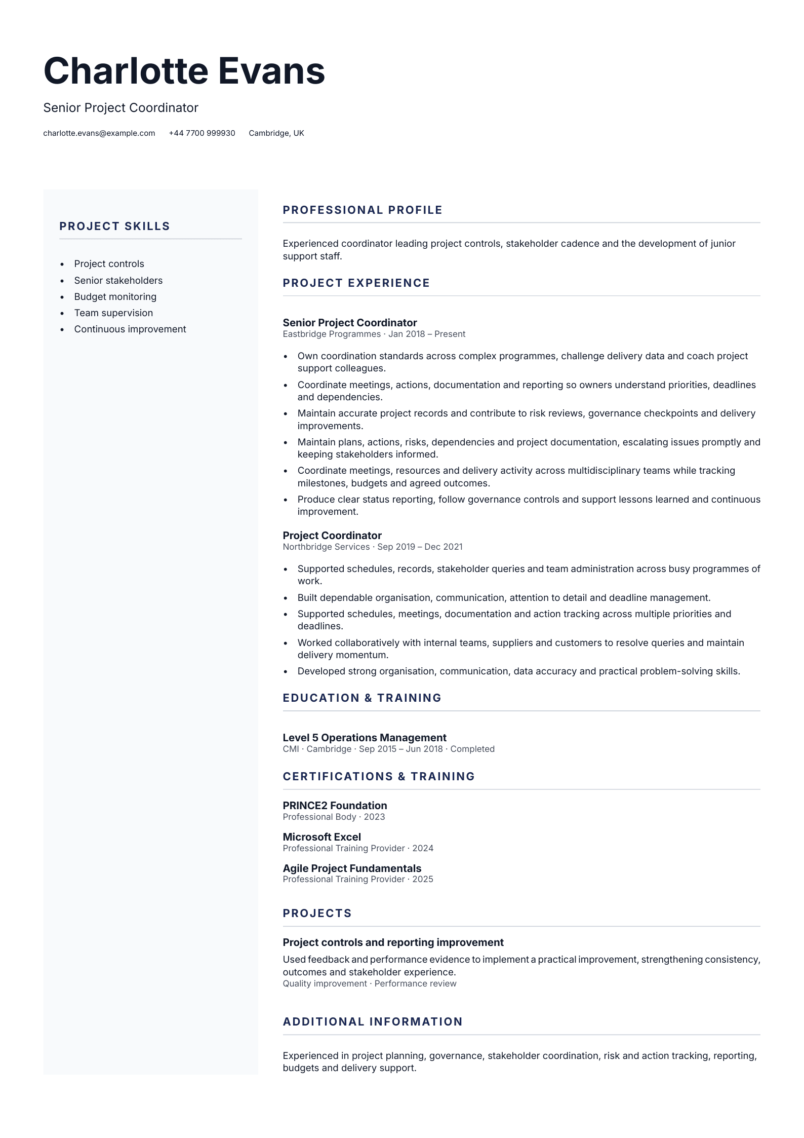 Senior Project Coordinator CV template