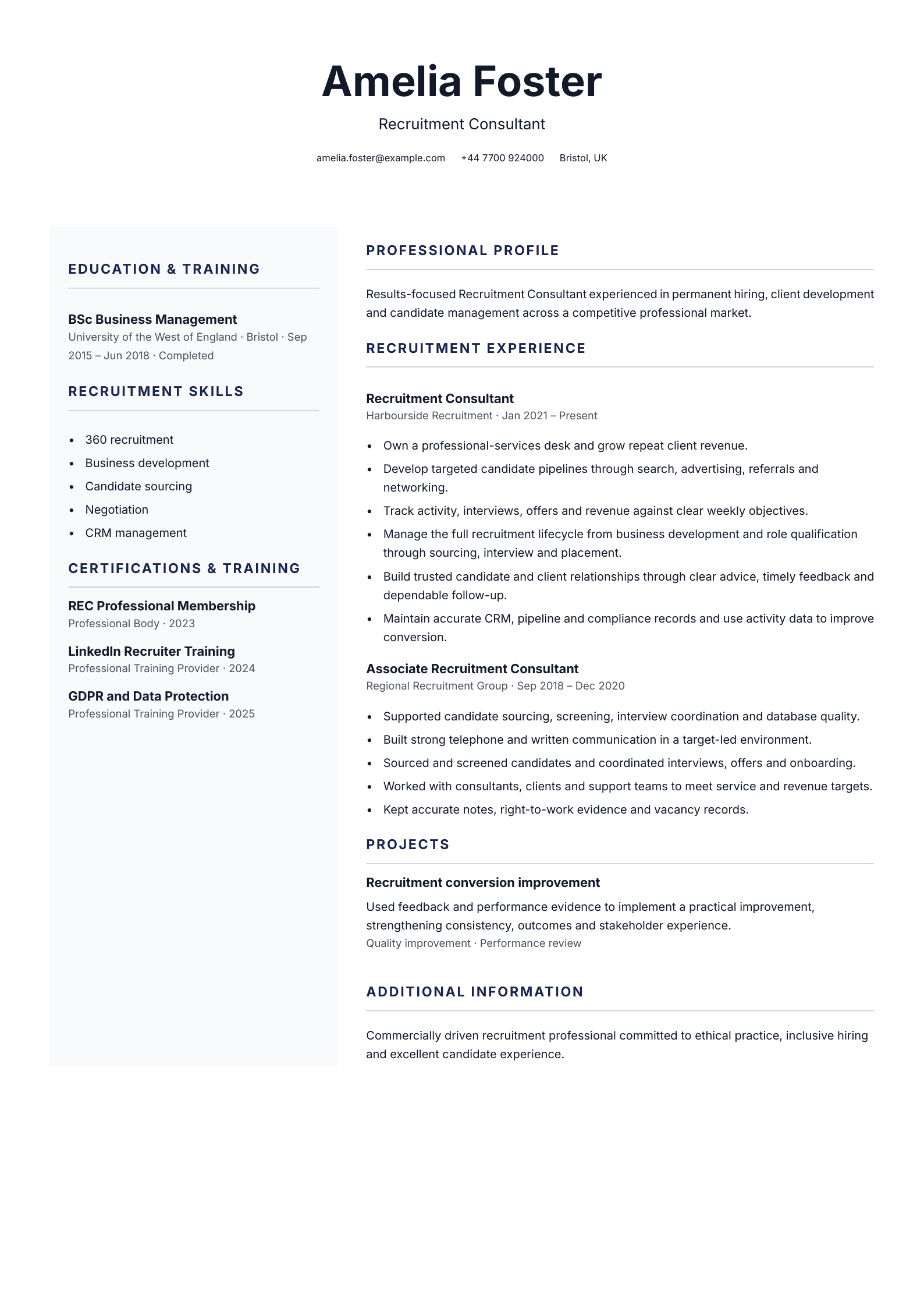 Recruitment Consultant CV