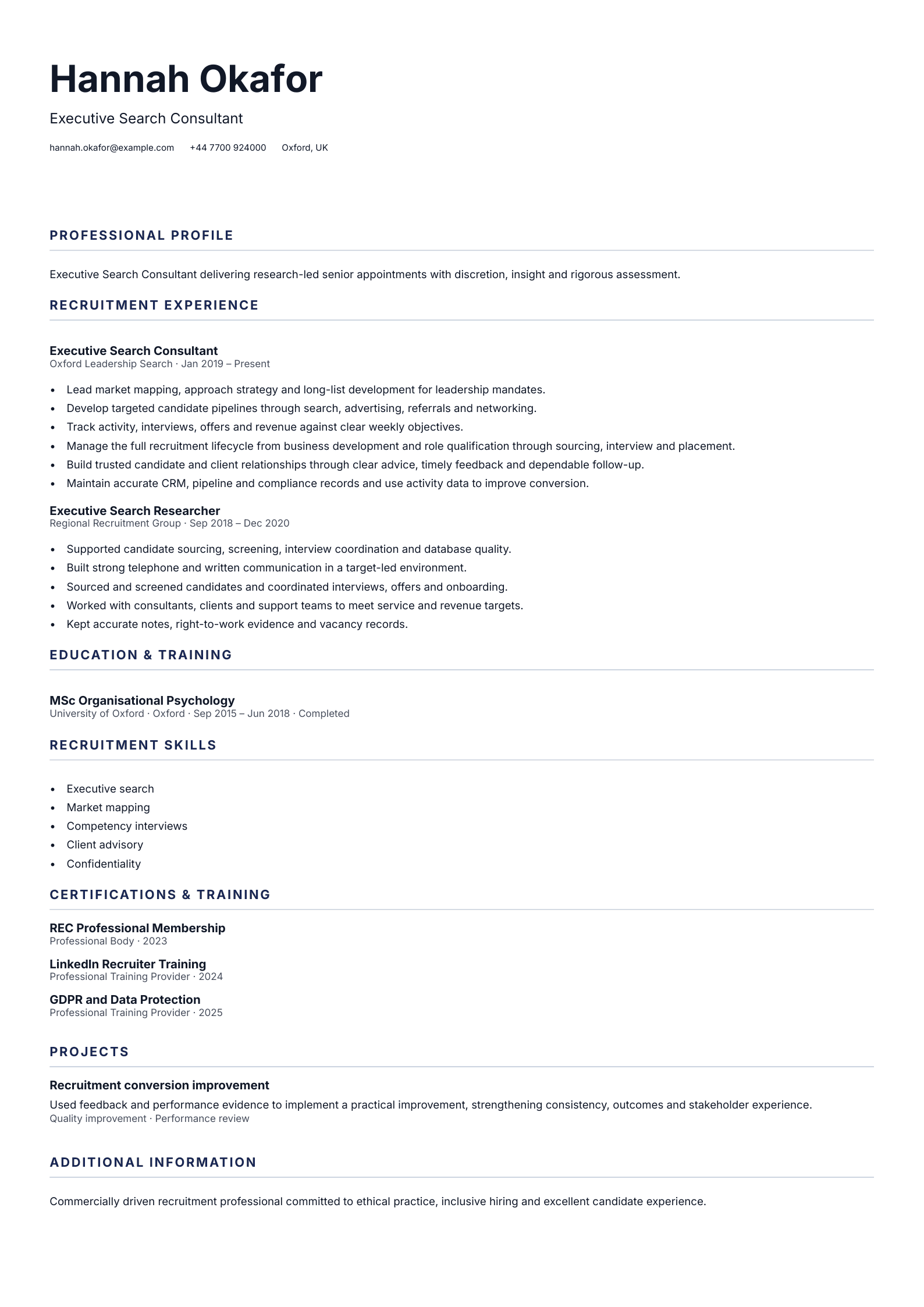 Executive Search Consultant CV template