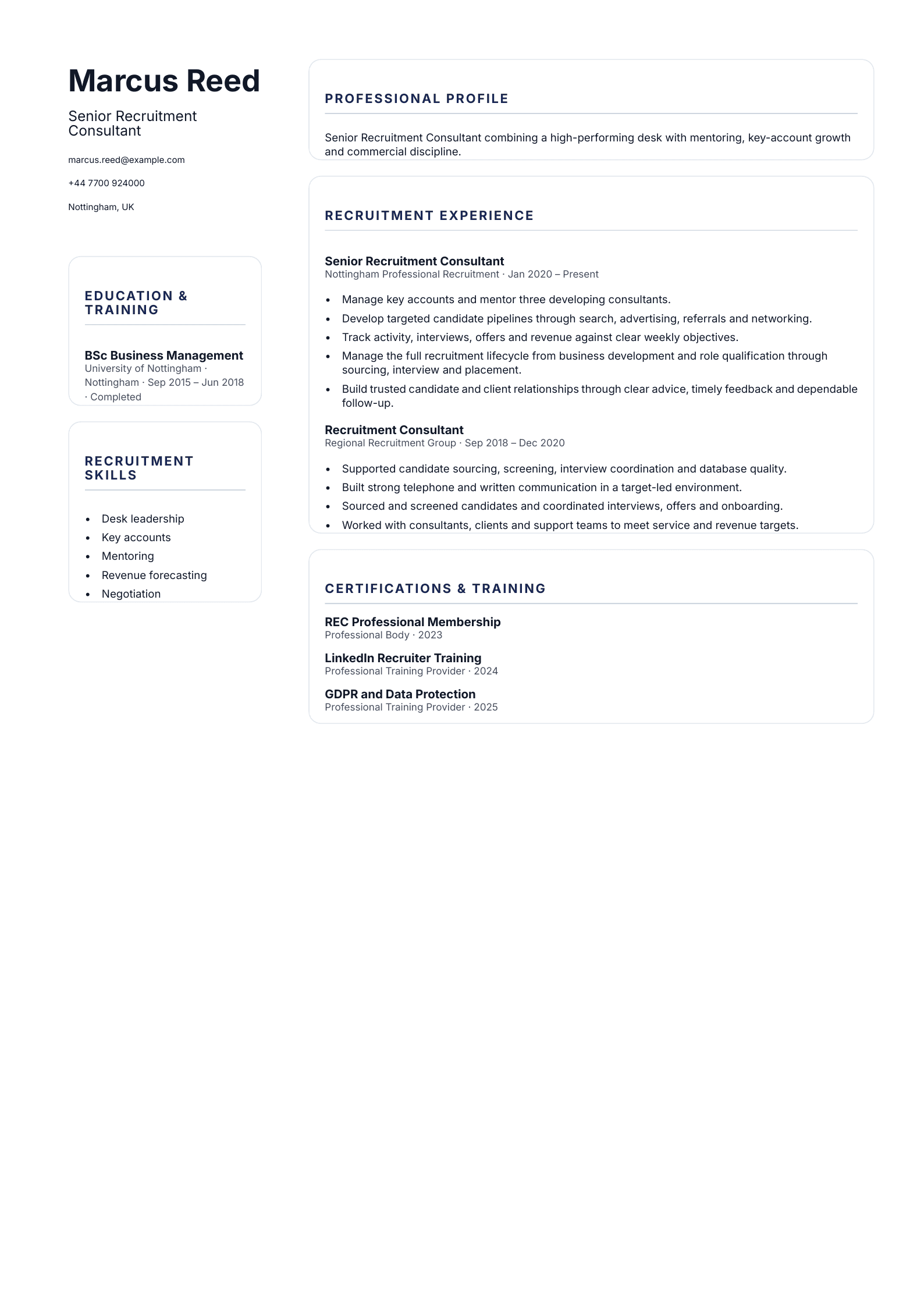 Senior Recruitment Consultant CV template