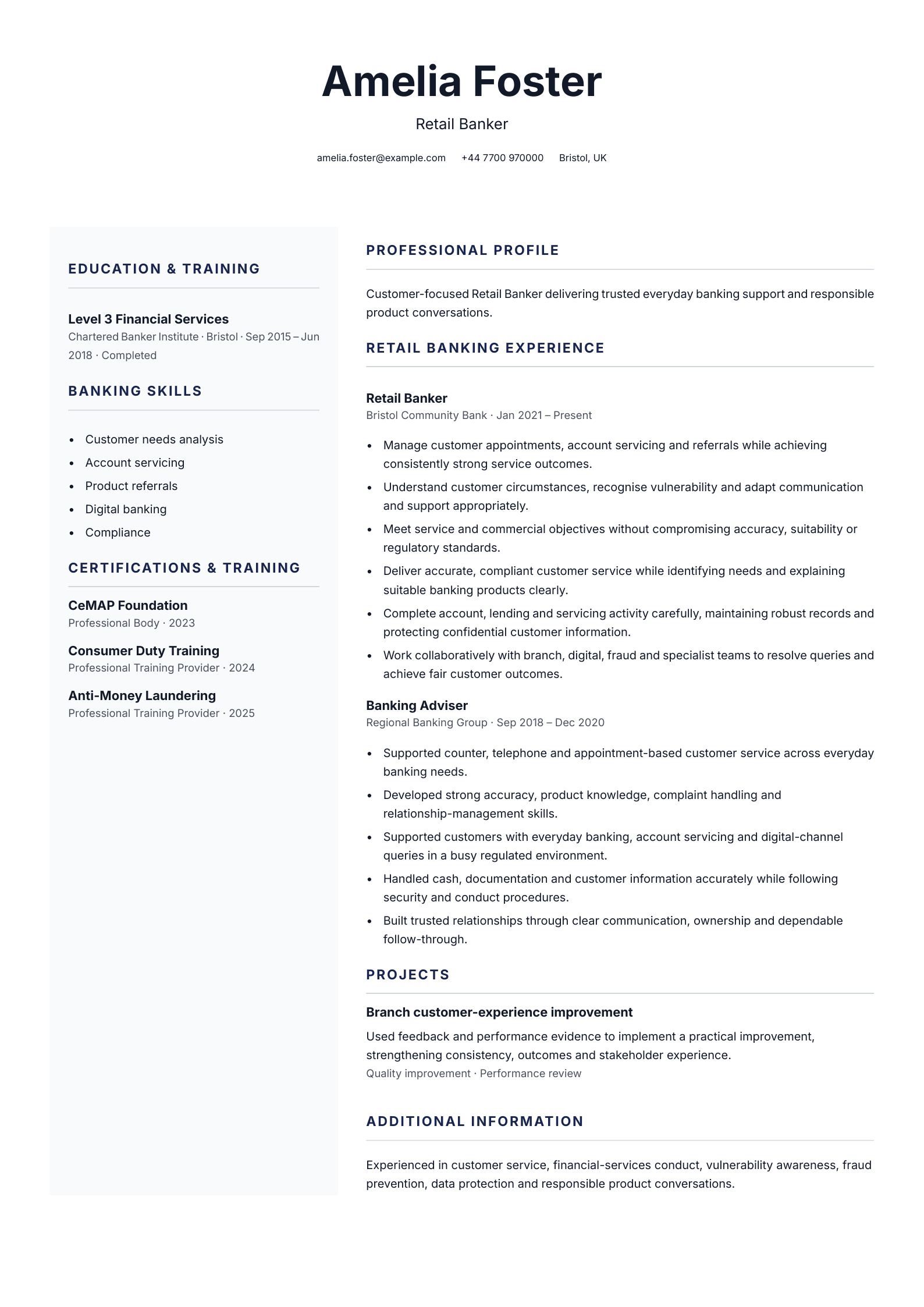 Retail banker CV