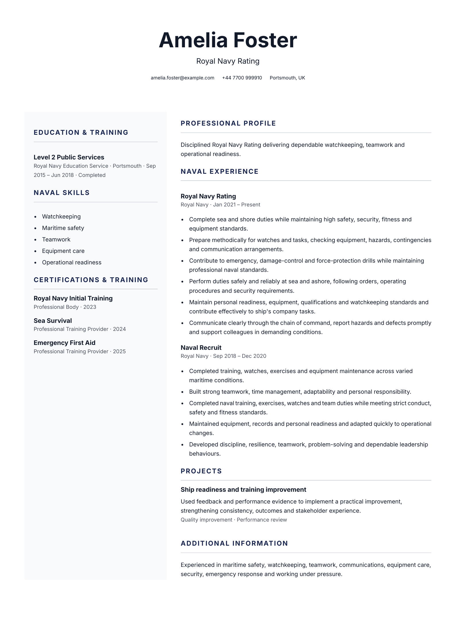 Royal Navy rating CV