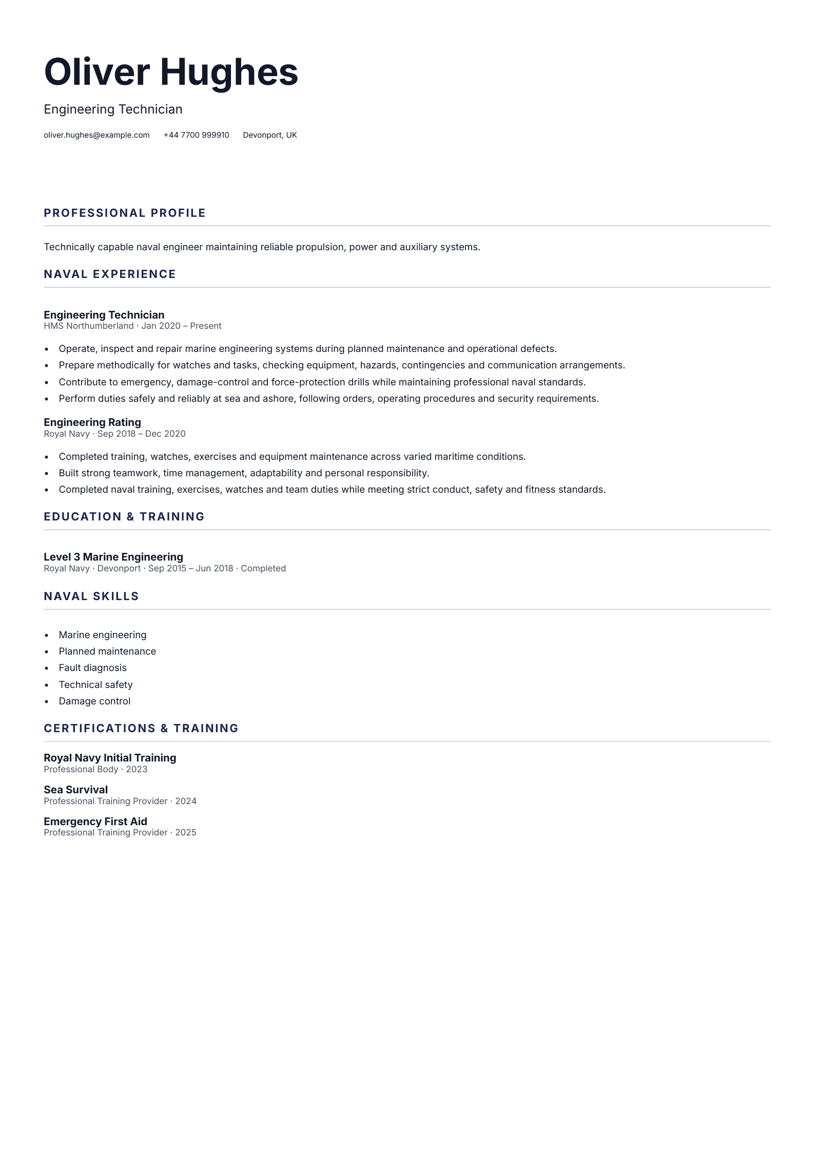 Engineering Technician CV template
