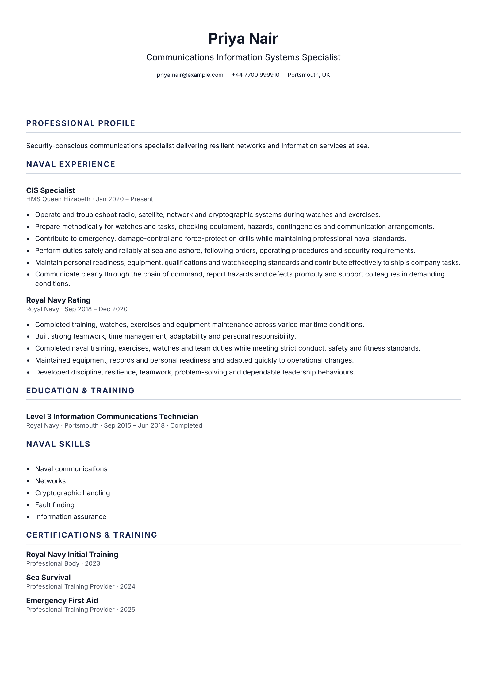 CIS Specialist CV template