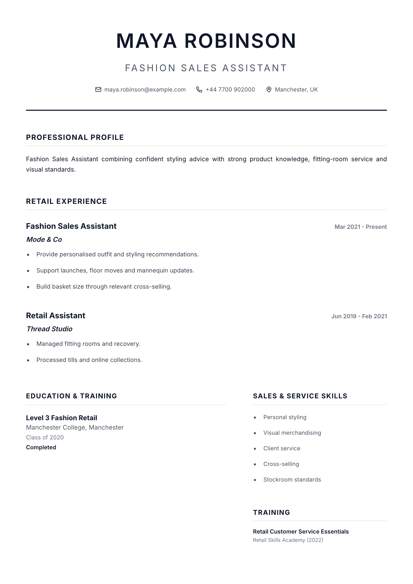 Sales assistant CV