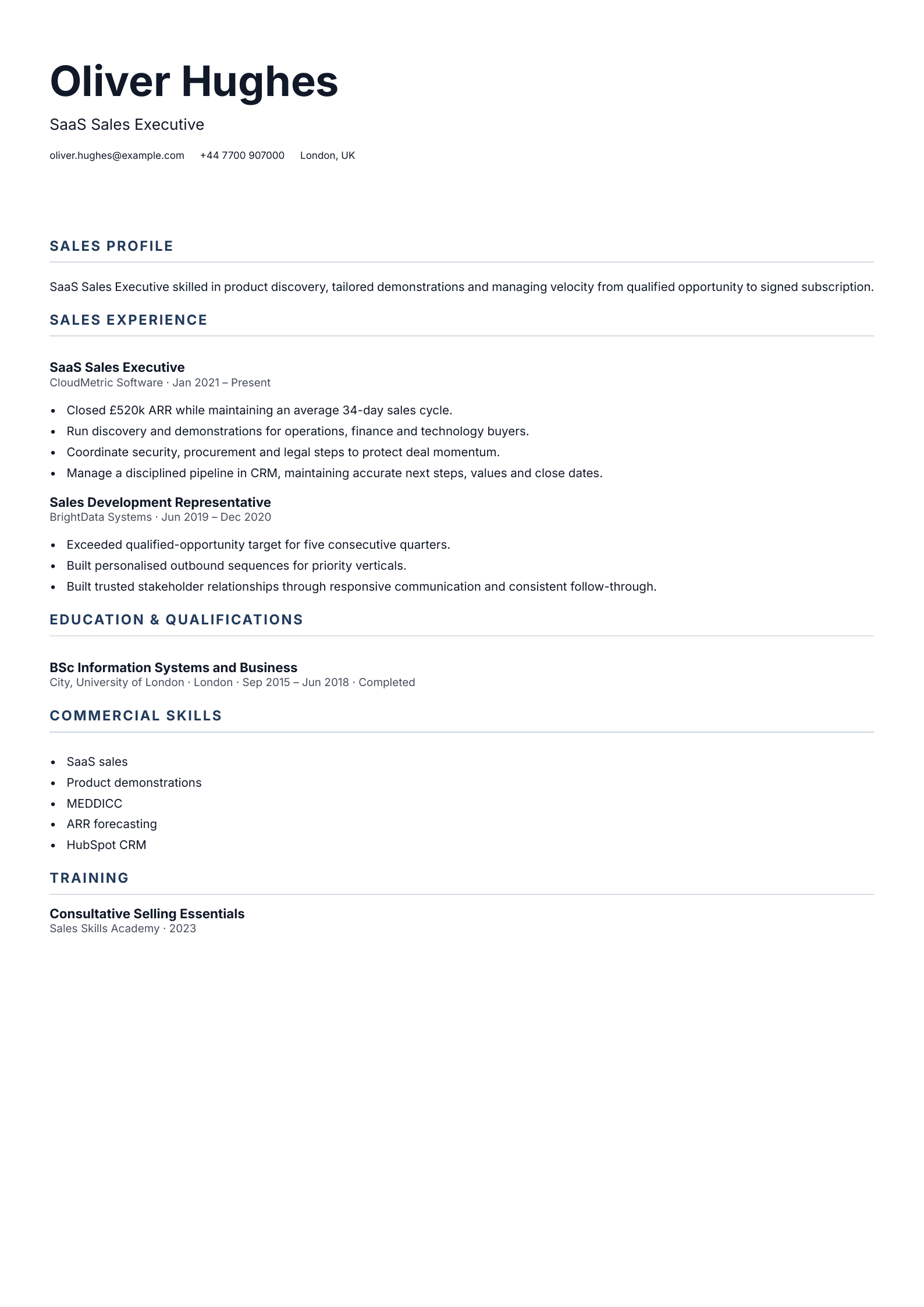 SaaS Sales Executive CV template