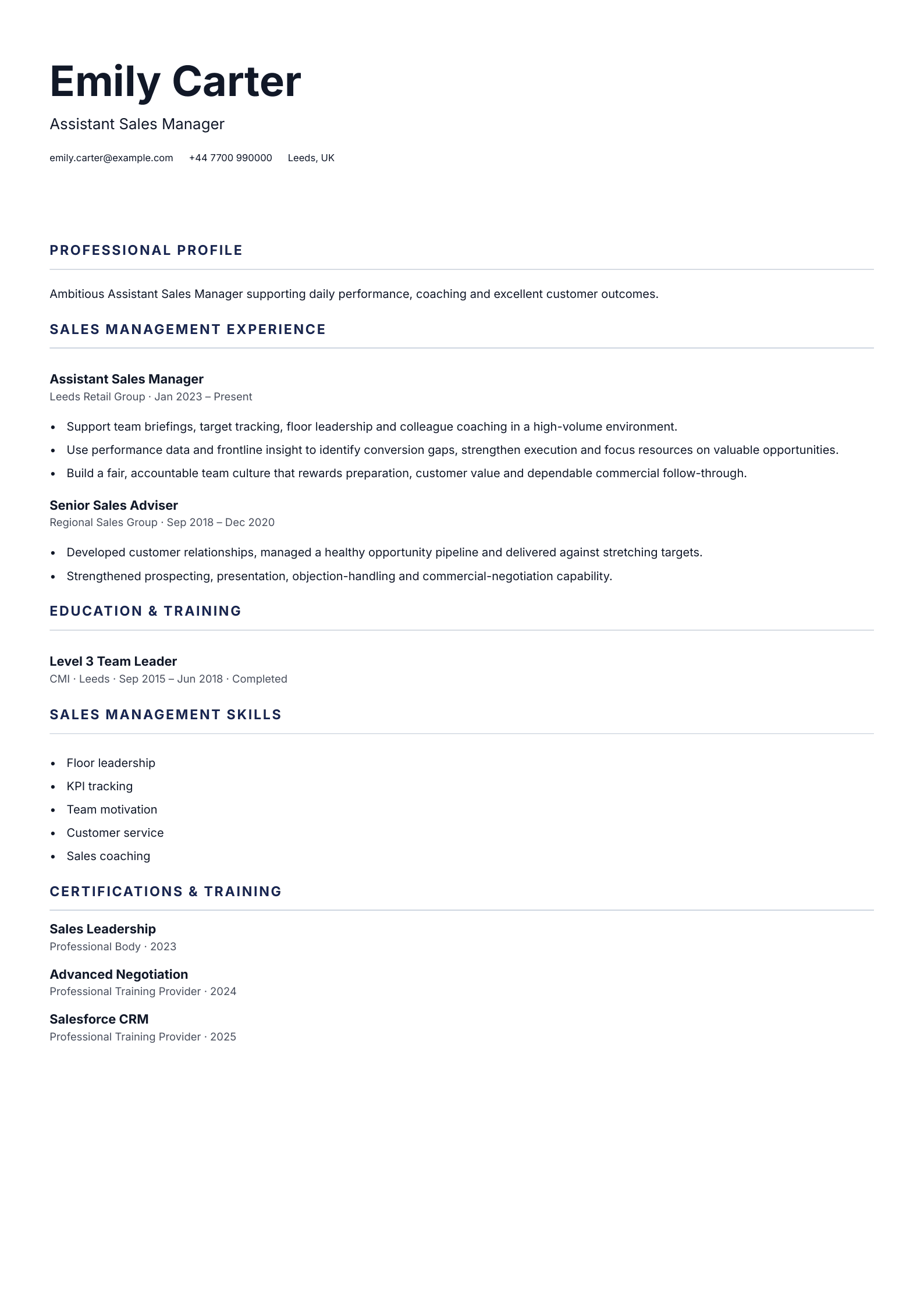 Assistant Sales Manager CV template