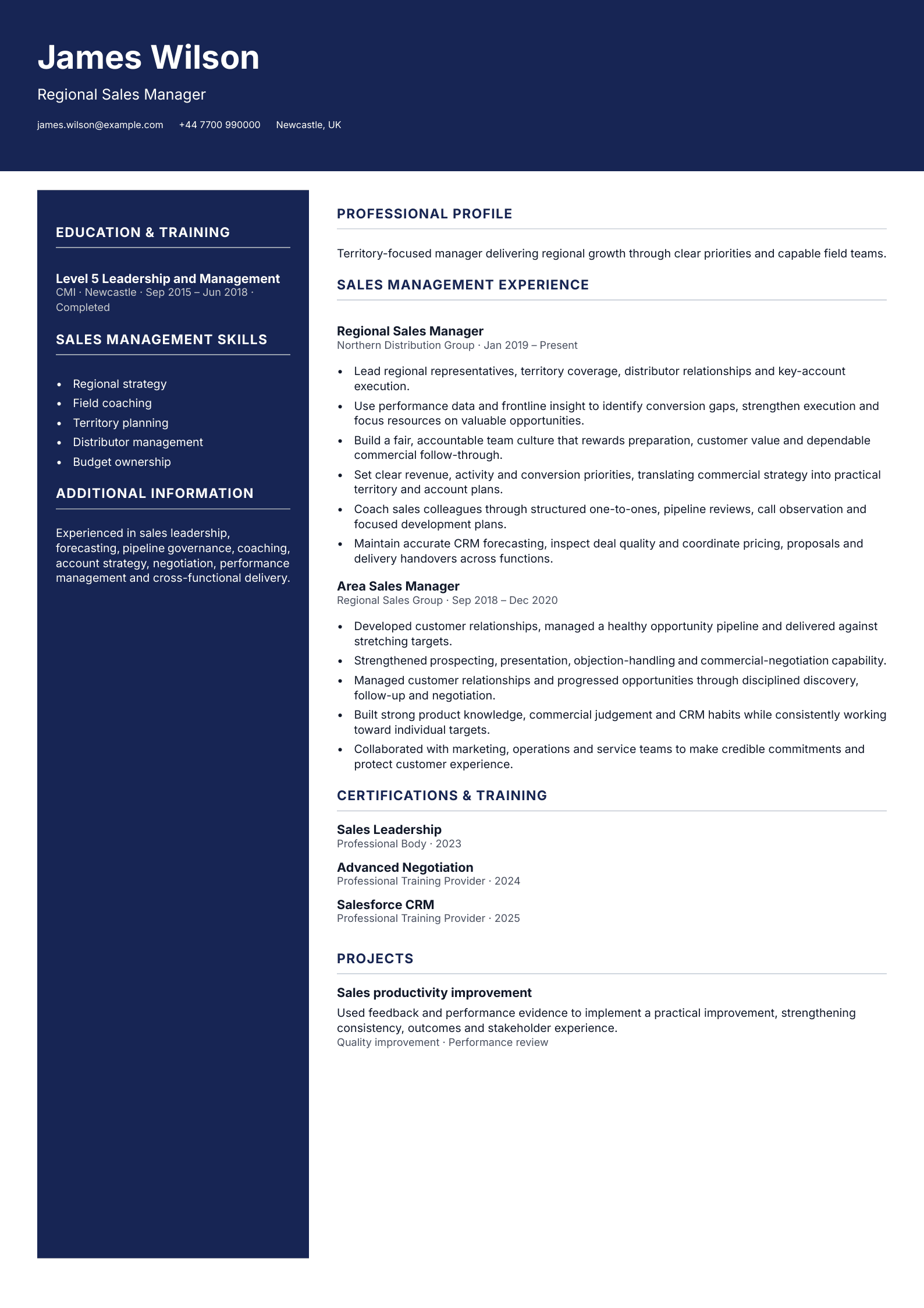 Regional Sales Manager CV template
