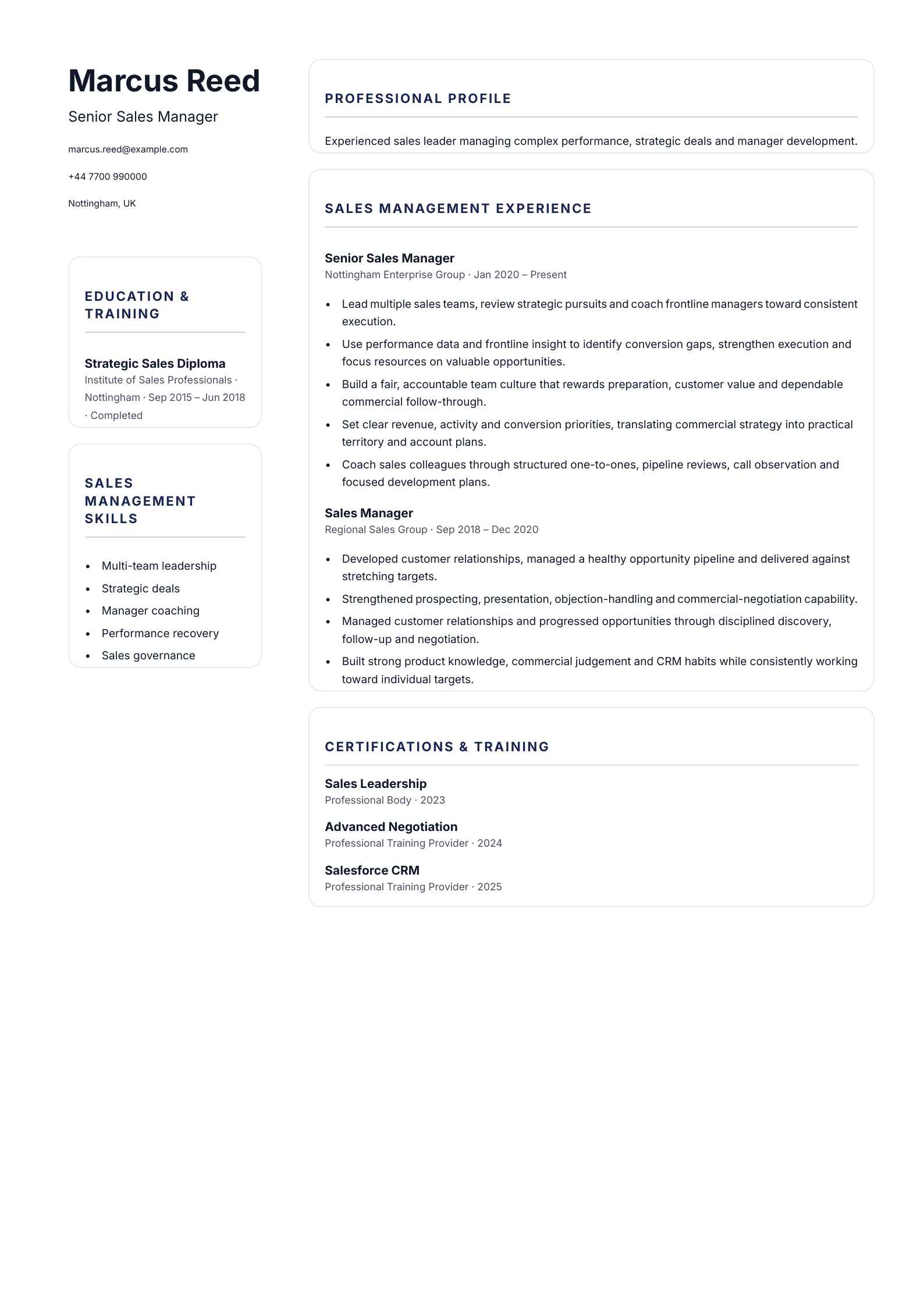 Senior Sales Manager CV template