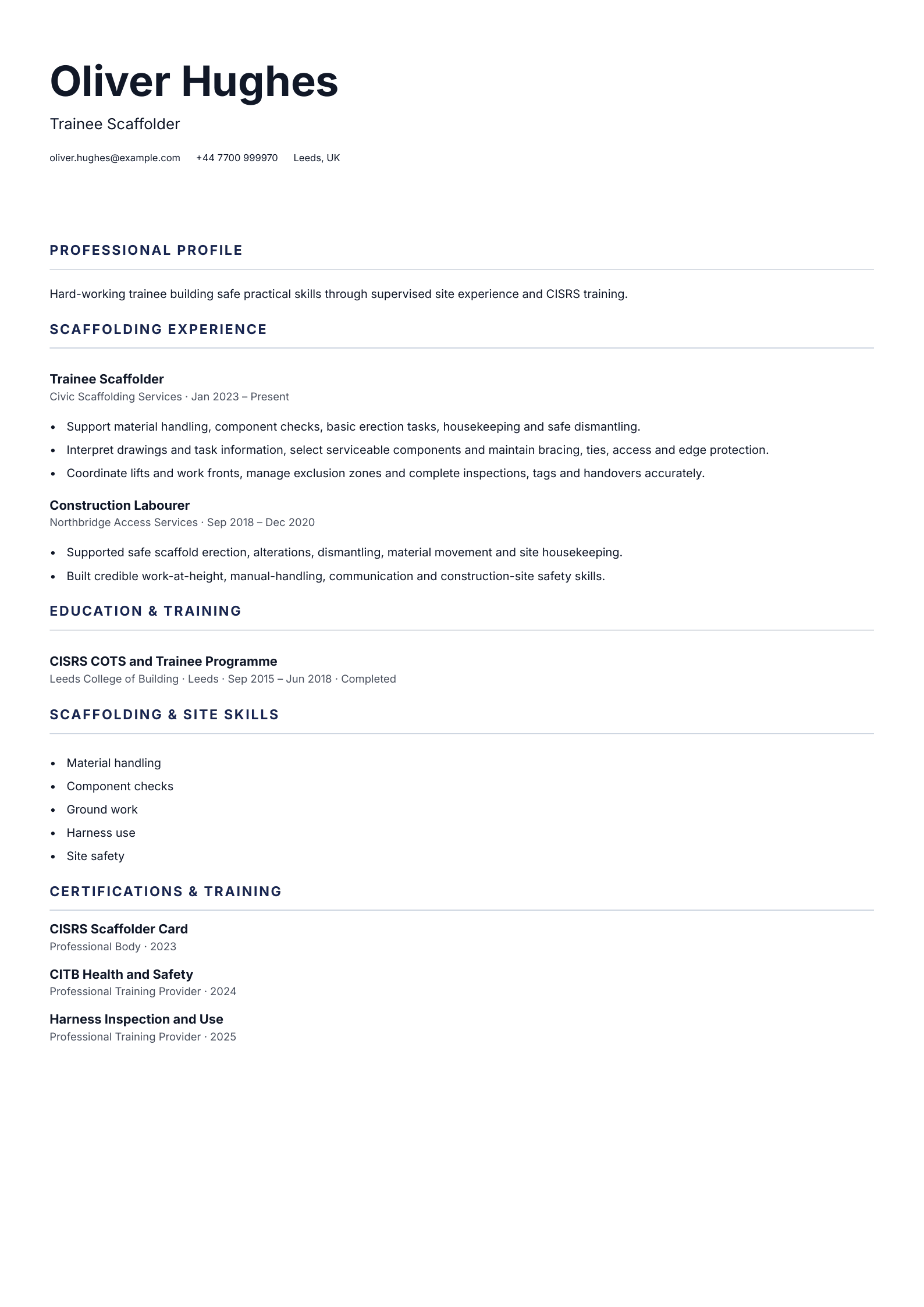 Trainee Scaffolder CV template