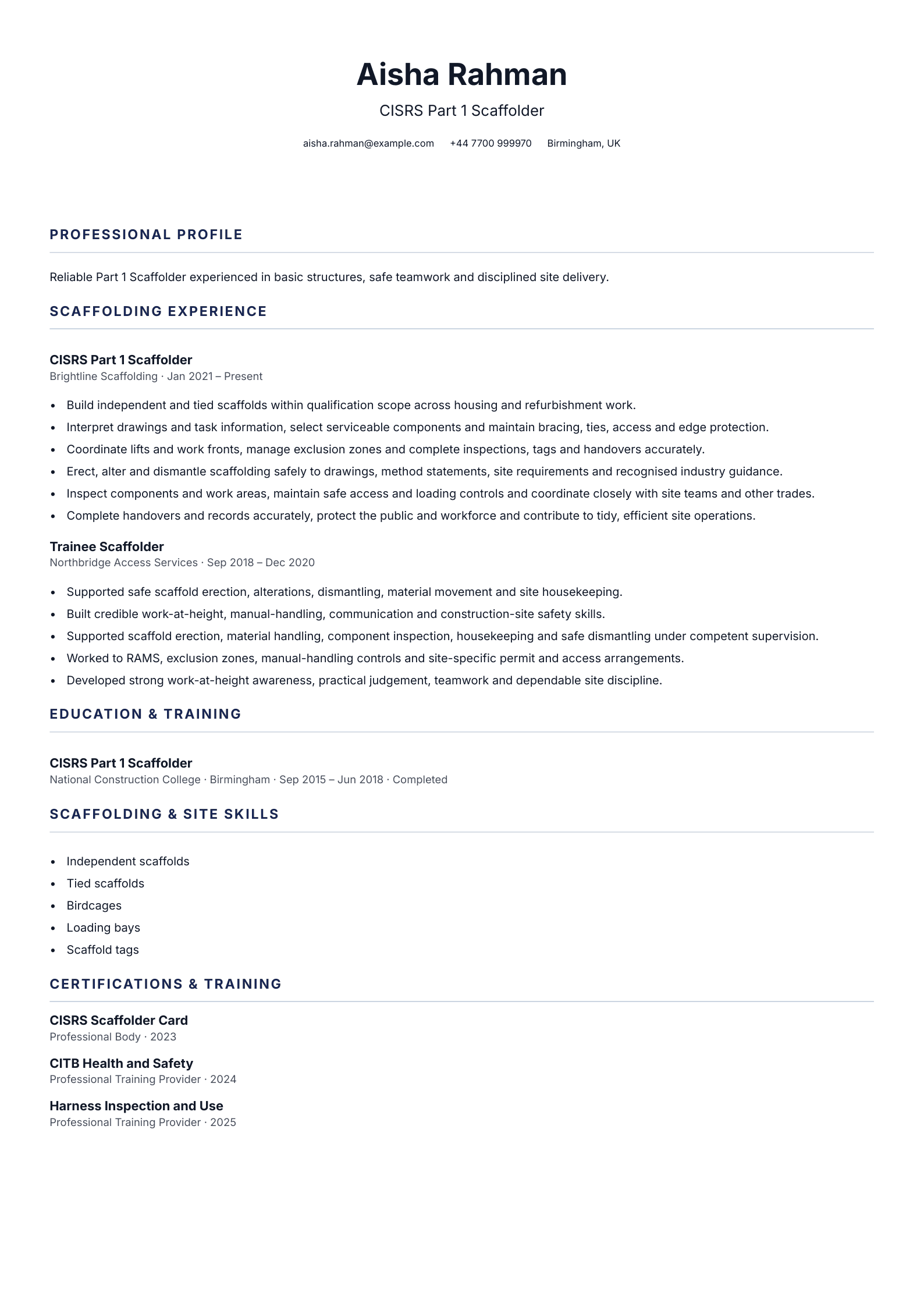CISRS Part 1 Scaffolder CV template
