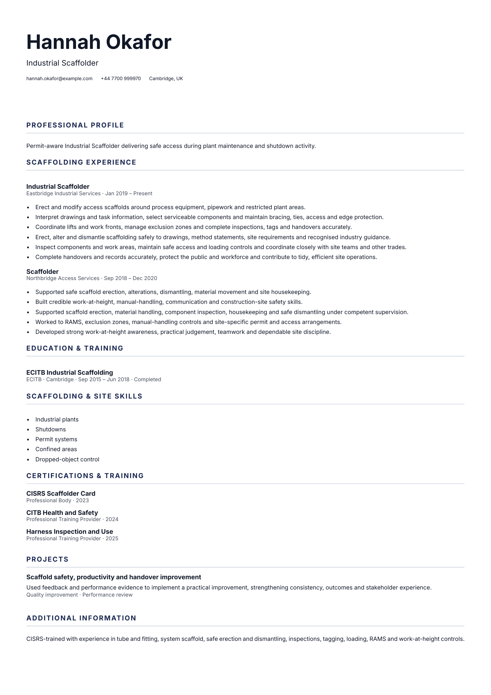 Industrial Scaffolder CV template