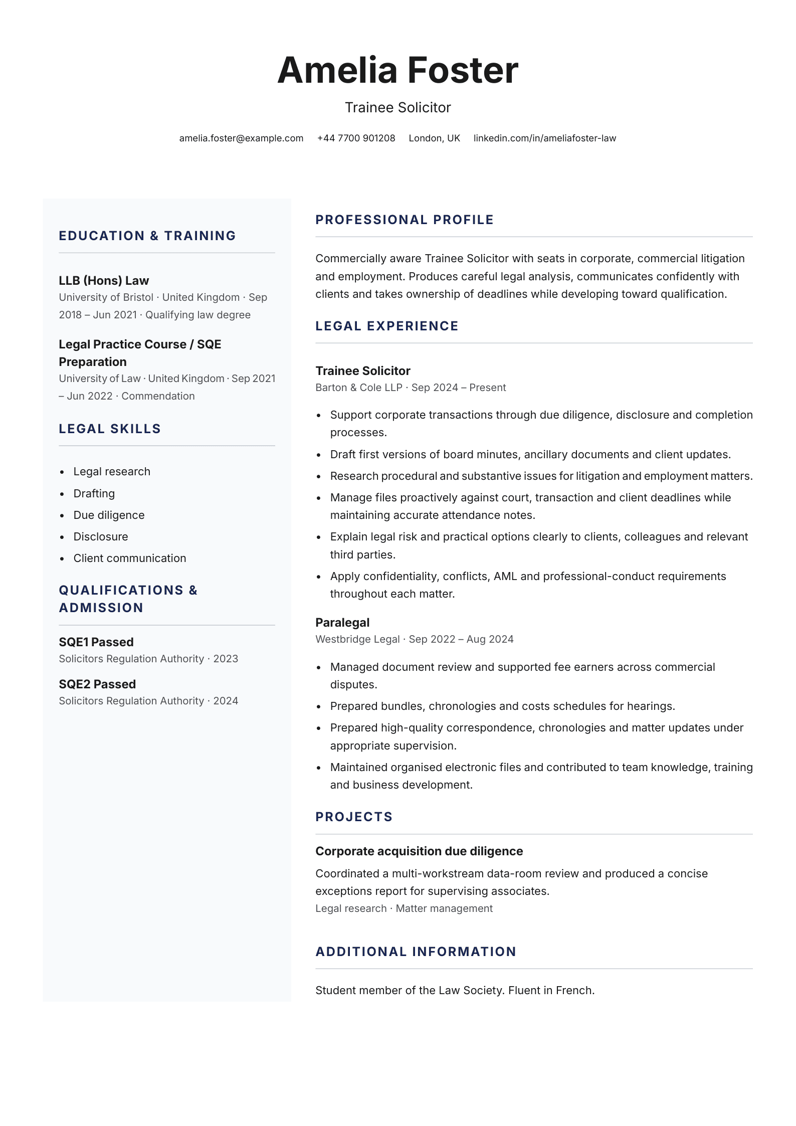 Trainee solicitor CV