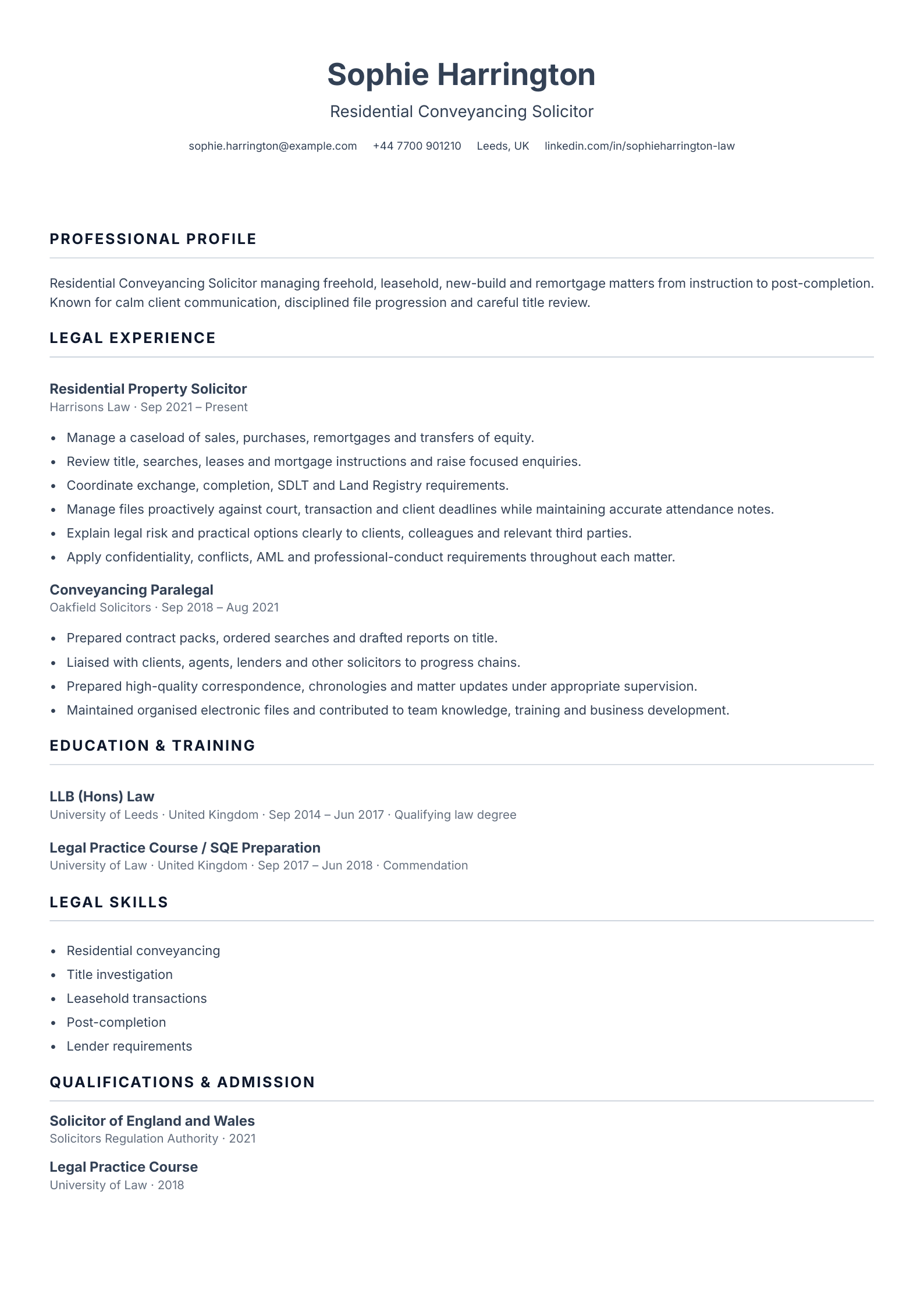Conveyancing Solicitor CV template