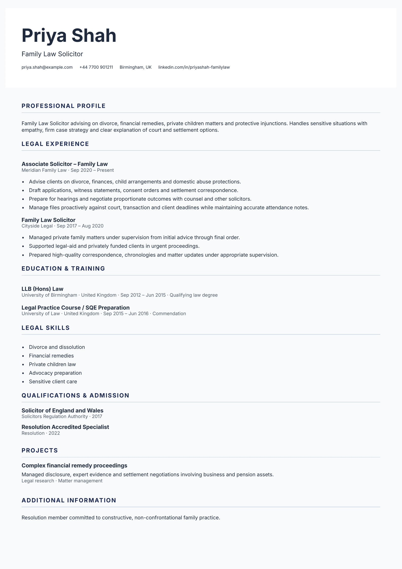 Family solicitor CV