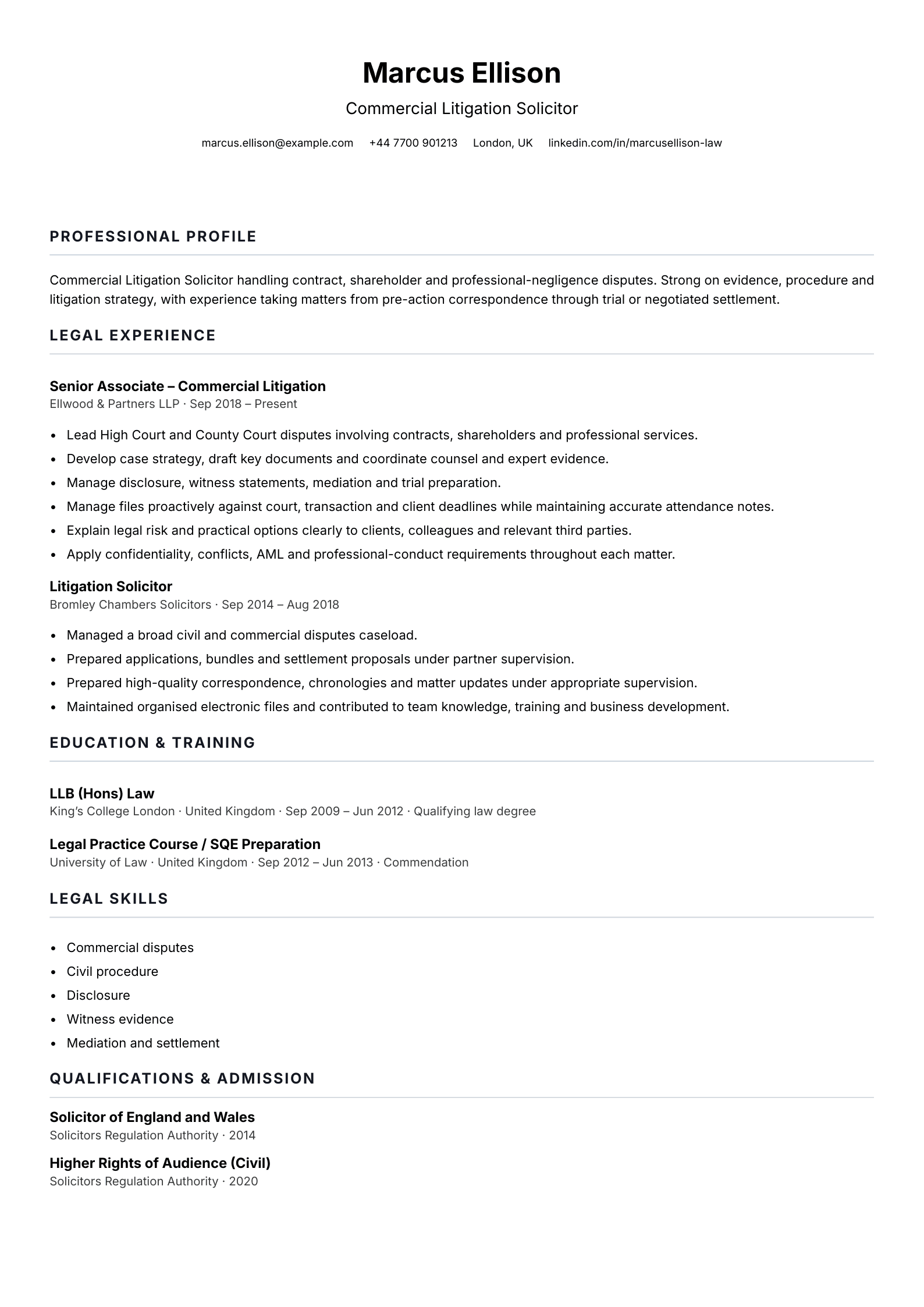 Litigation solicitor CV