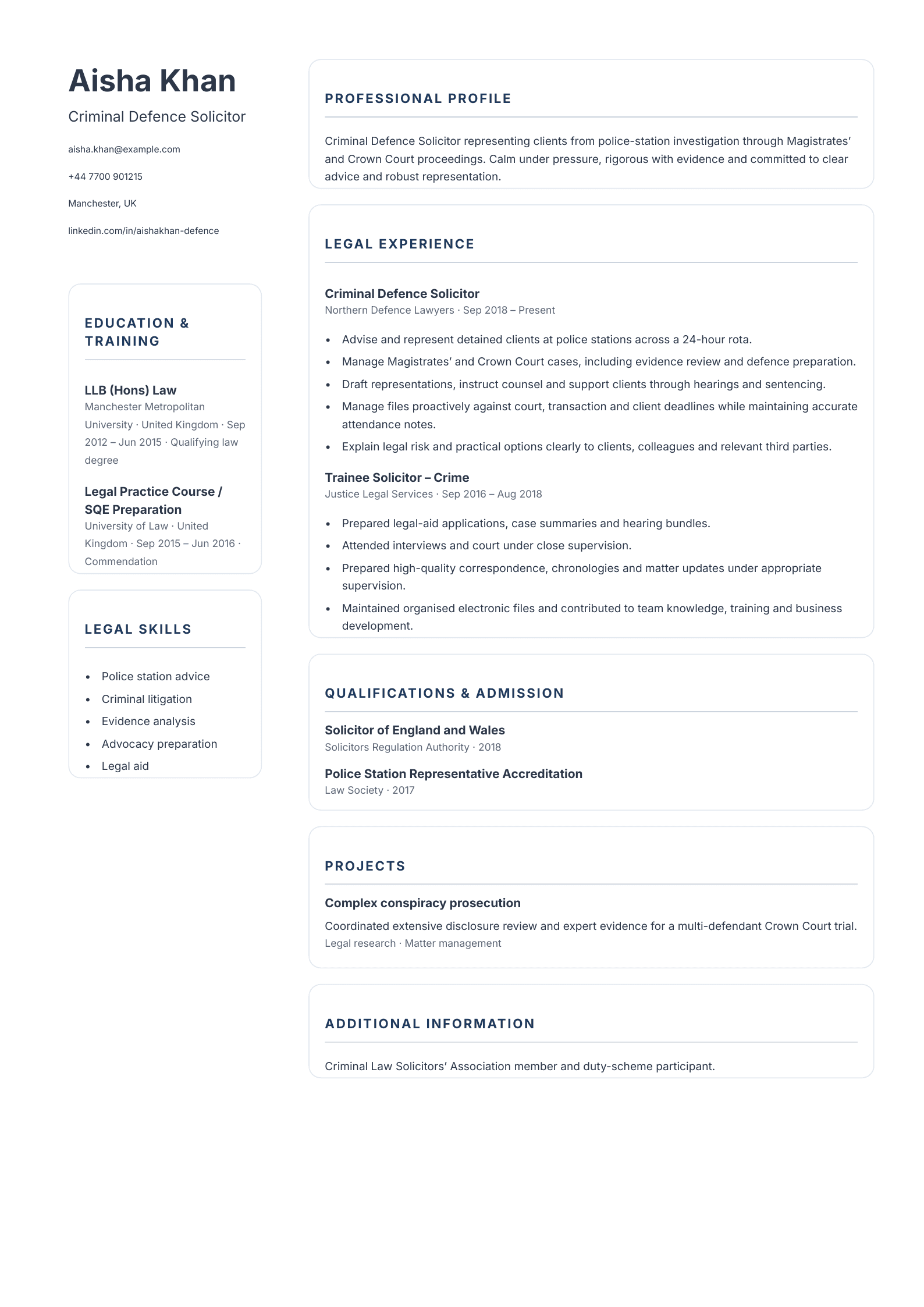 Criminal Defence Solicitor CV template