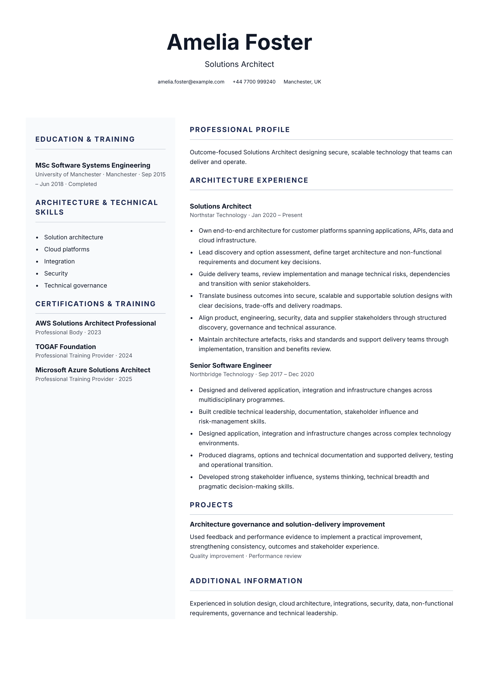 Solutions architect CV