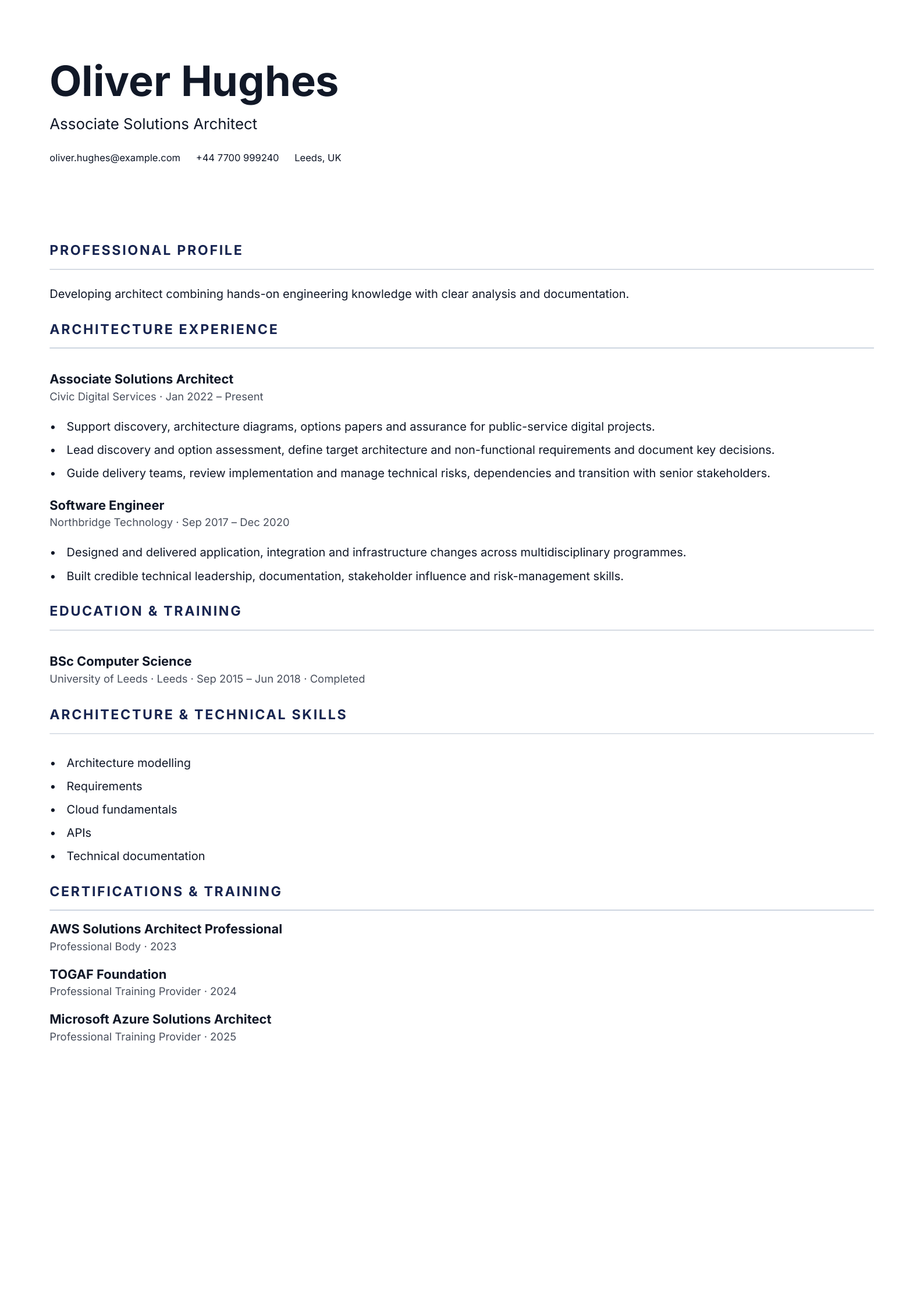 Associate Solutions Architect CV template