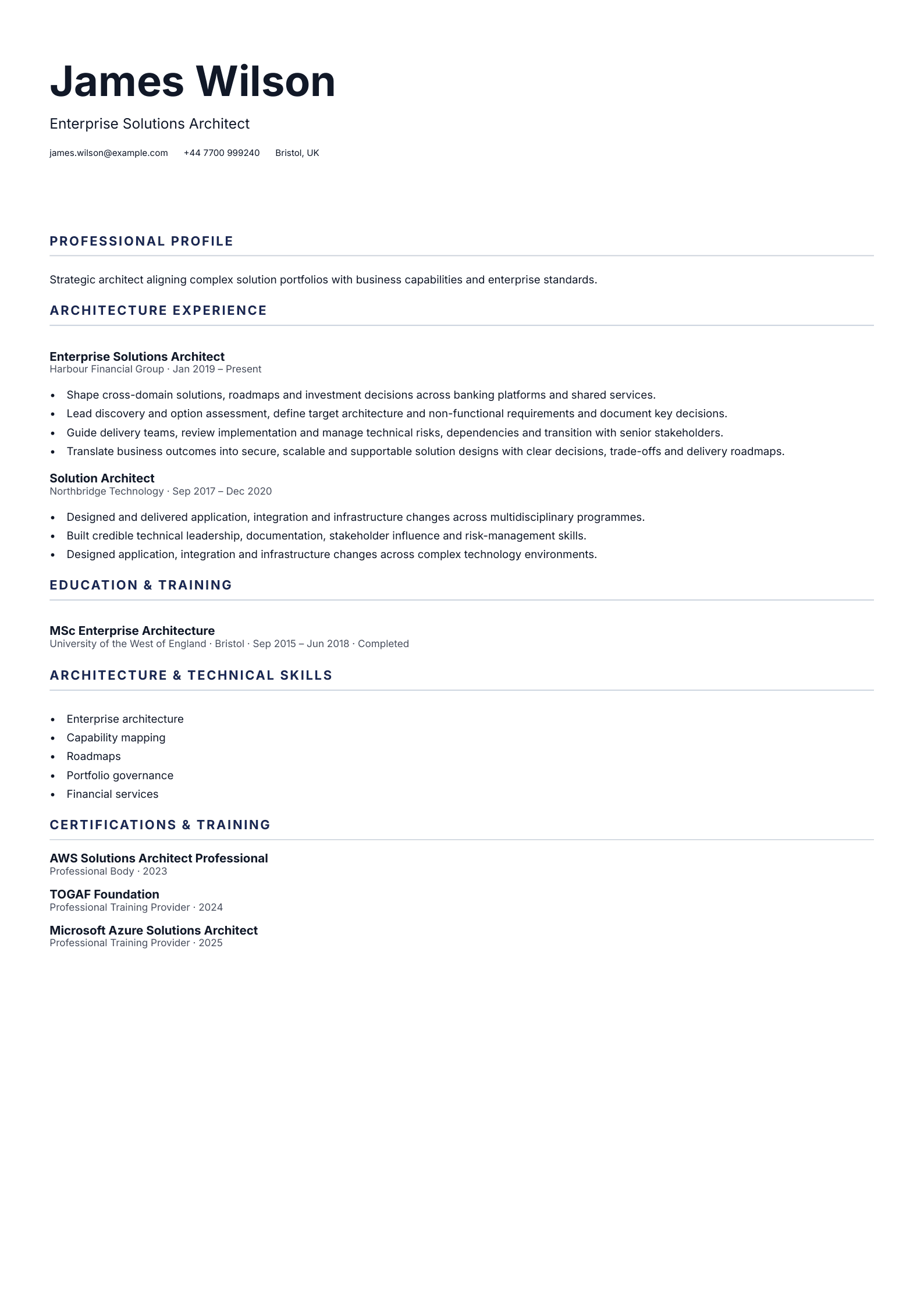 Enterprise Solutions Architect CV template