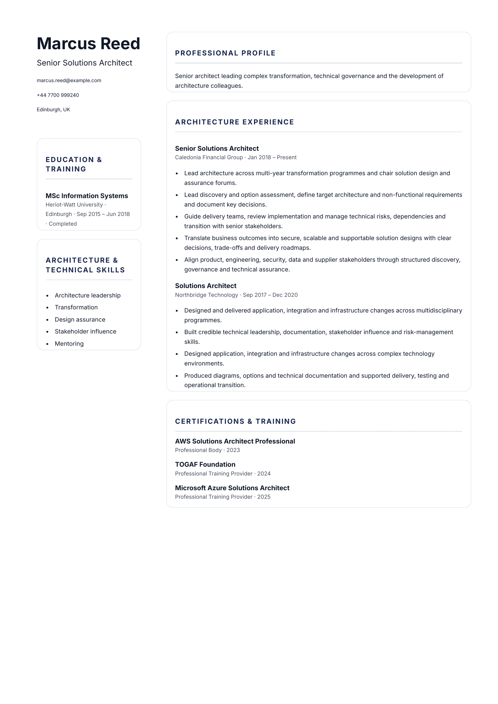 Senior Solutions Architect CV template