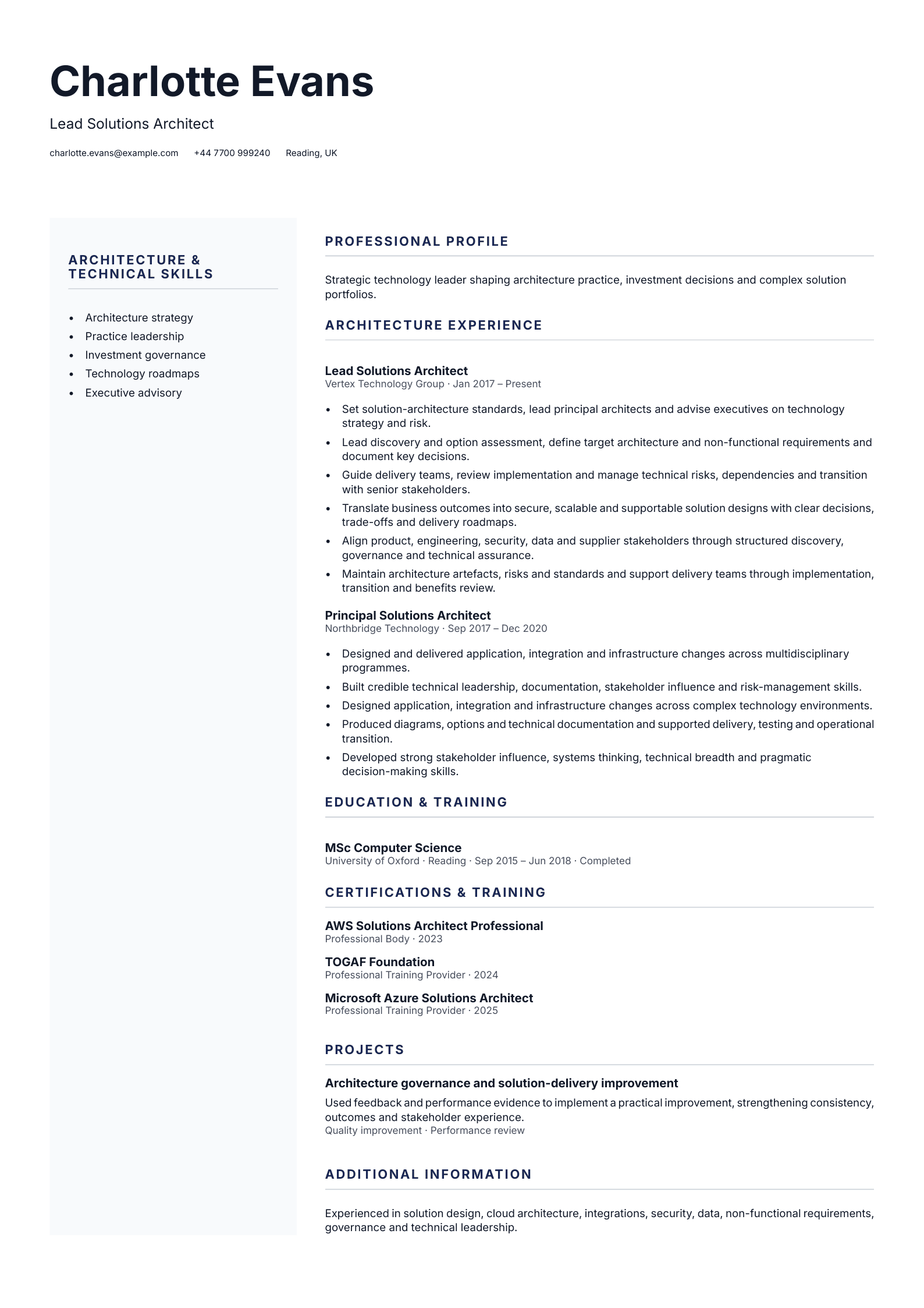 Lead Solutions Architect CV template