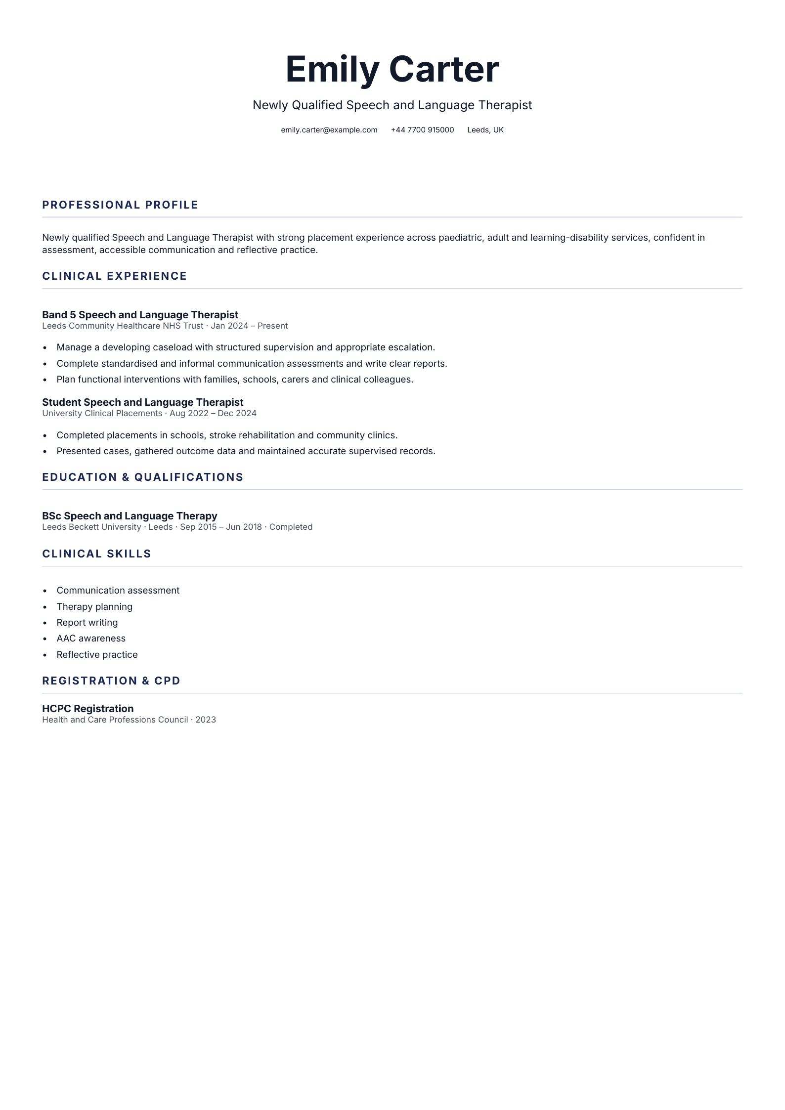 Newly Qualified SLT CV template