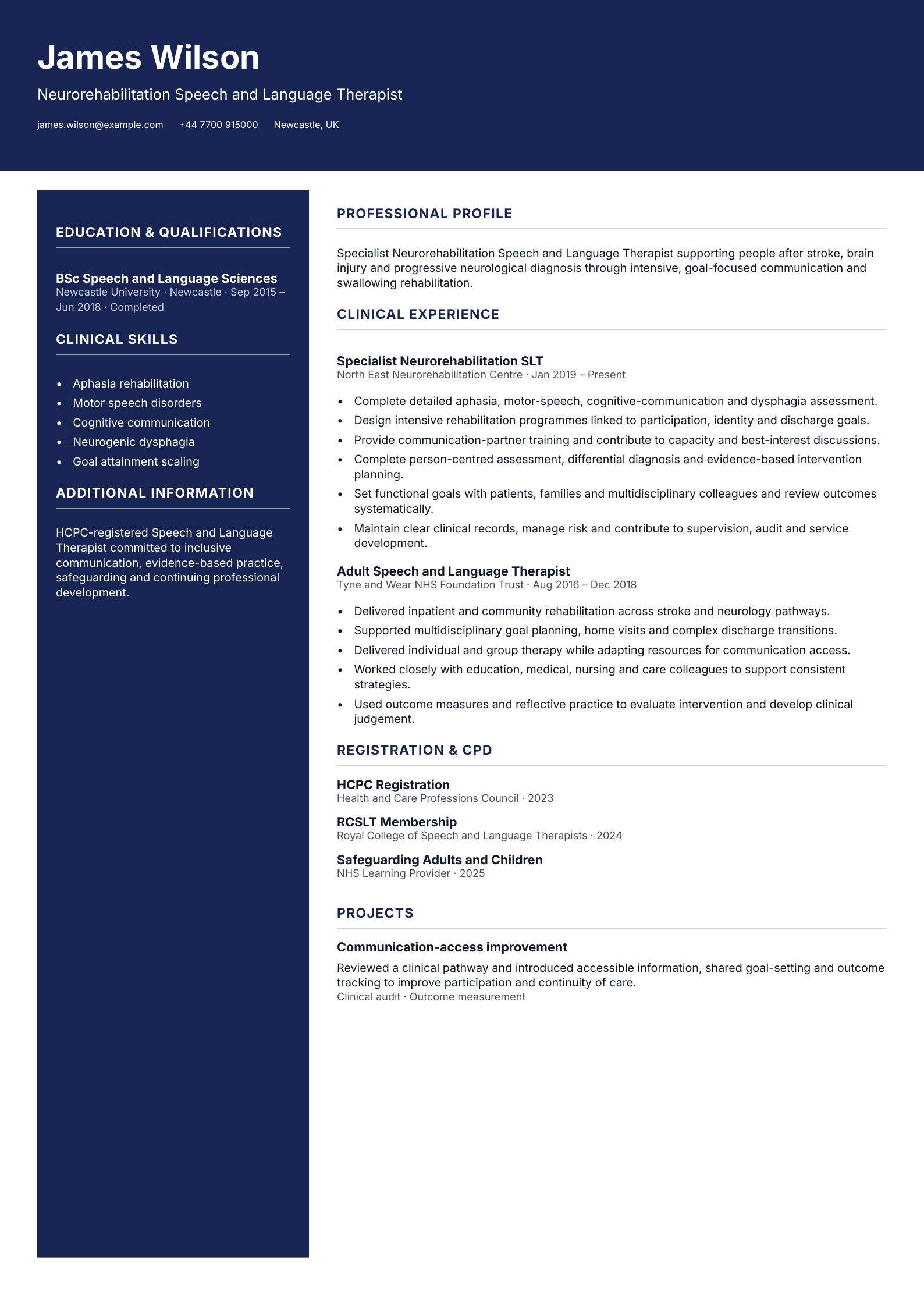 Neurorehabilitation SLT CV template