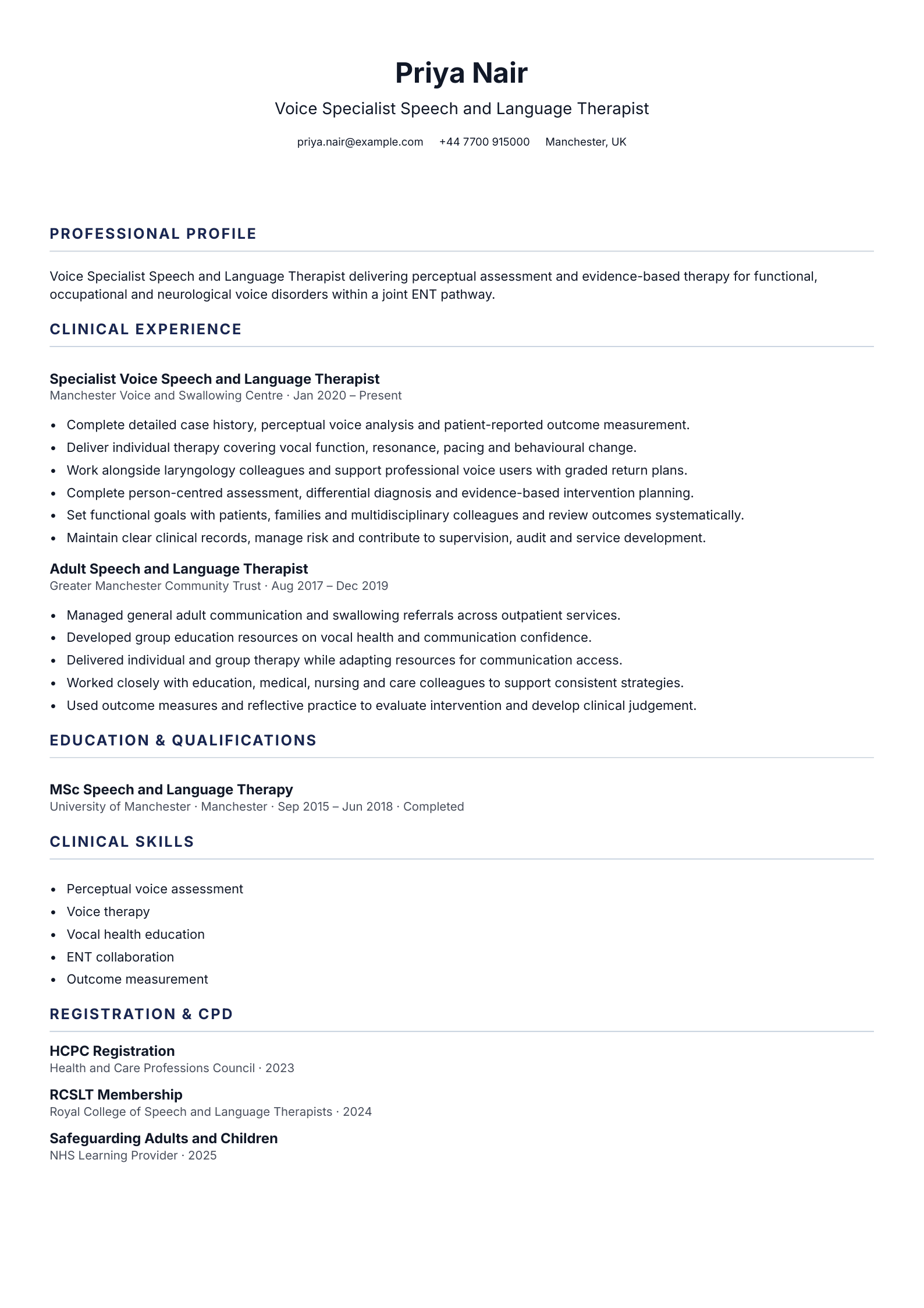 Voice Specialist SLT CV template