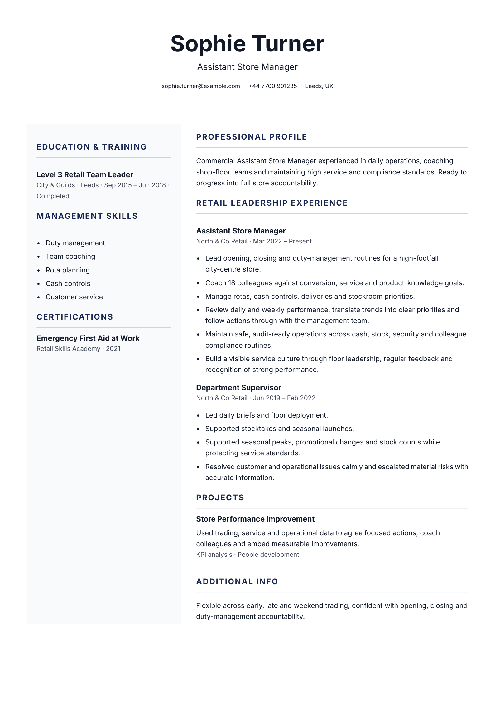 Assistant Store Manager CV template