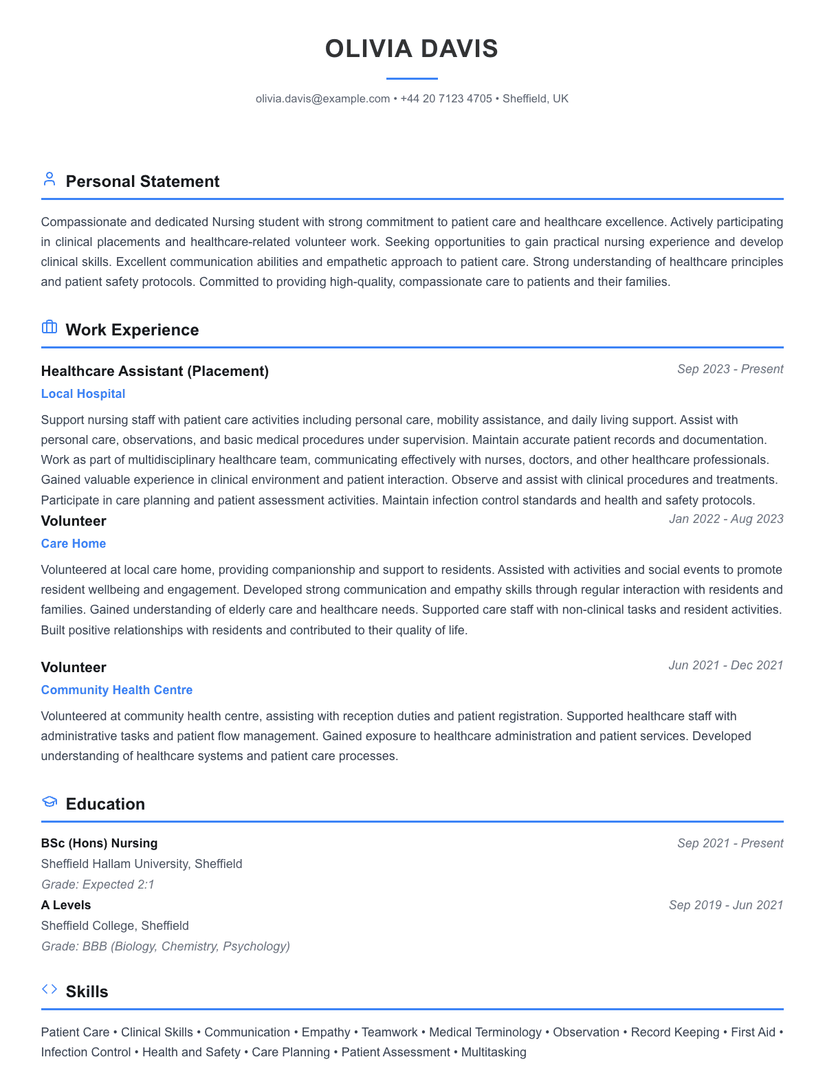 Student CV template