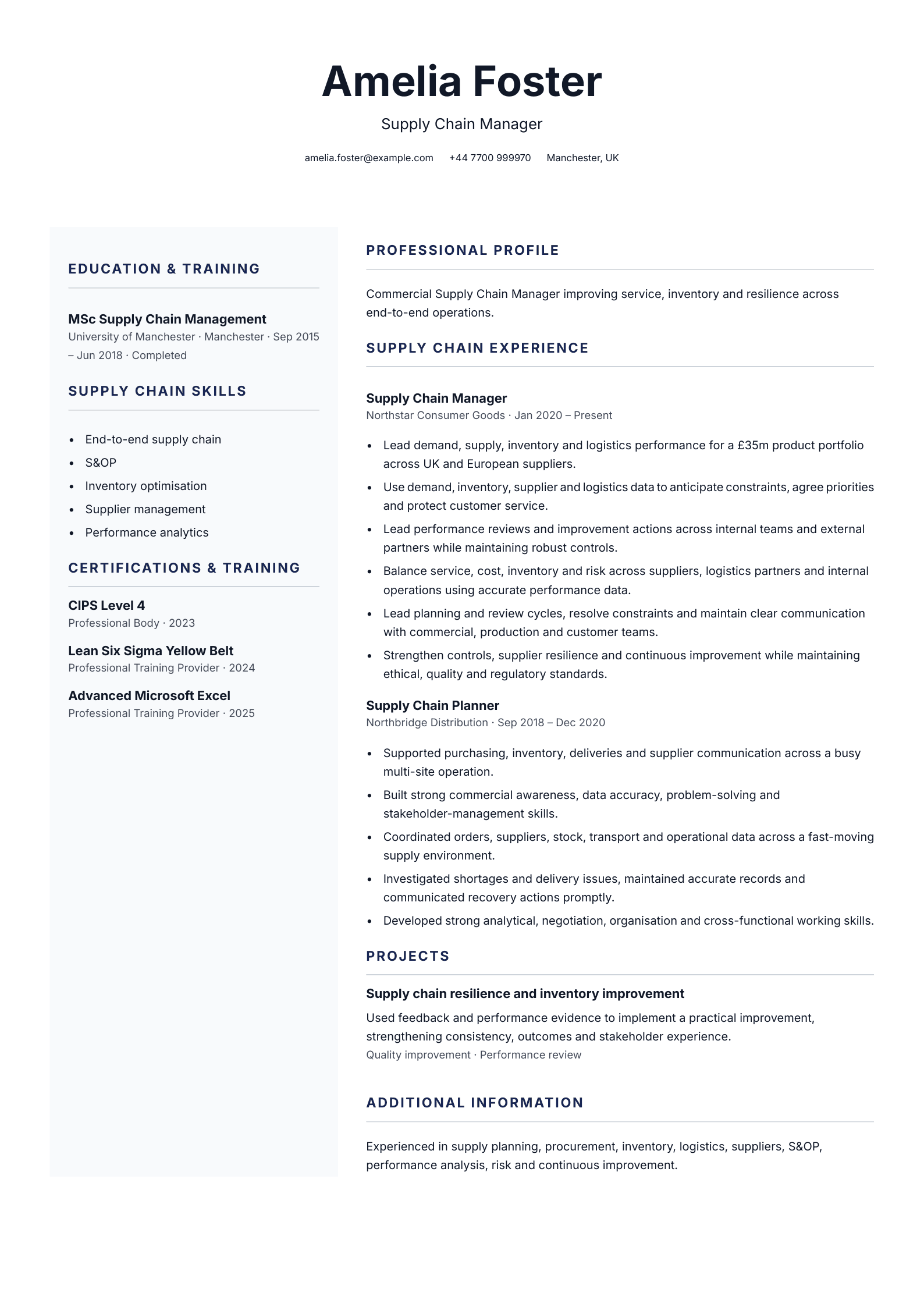 Supply chain manager CV