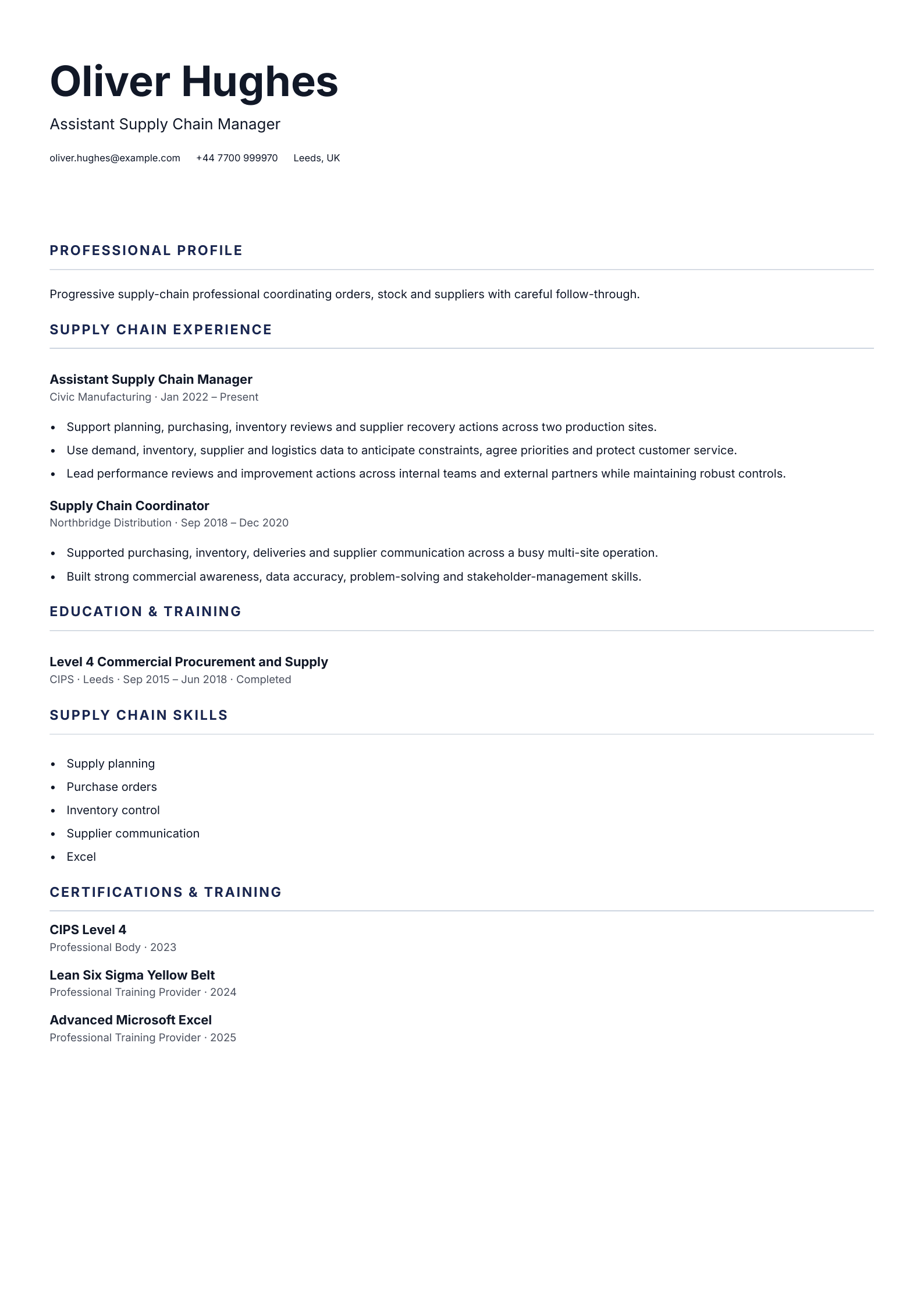 Assistant Supply Chain Manager CV template
