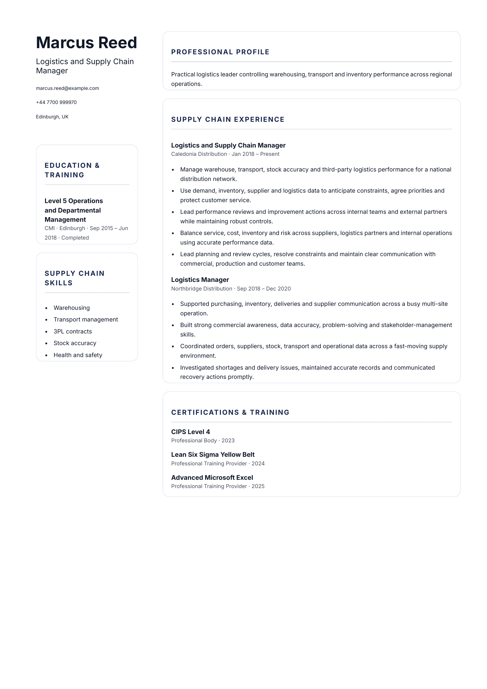 Logistics and Supply Chain Manager CV template