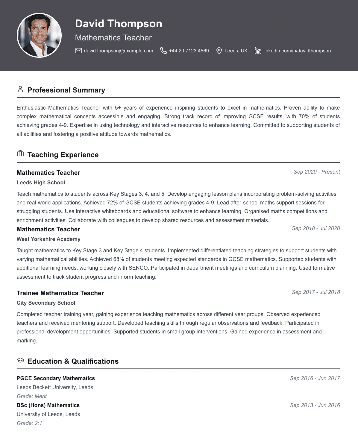 free teacher cv template creative mathematics