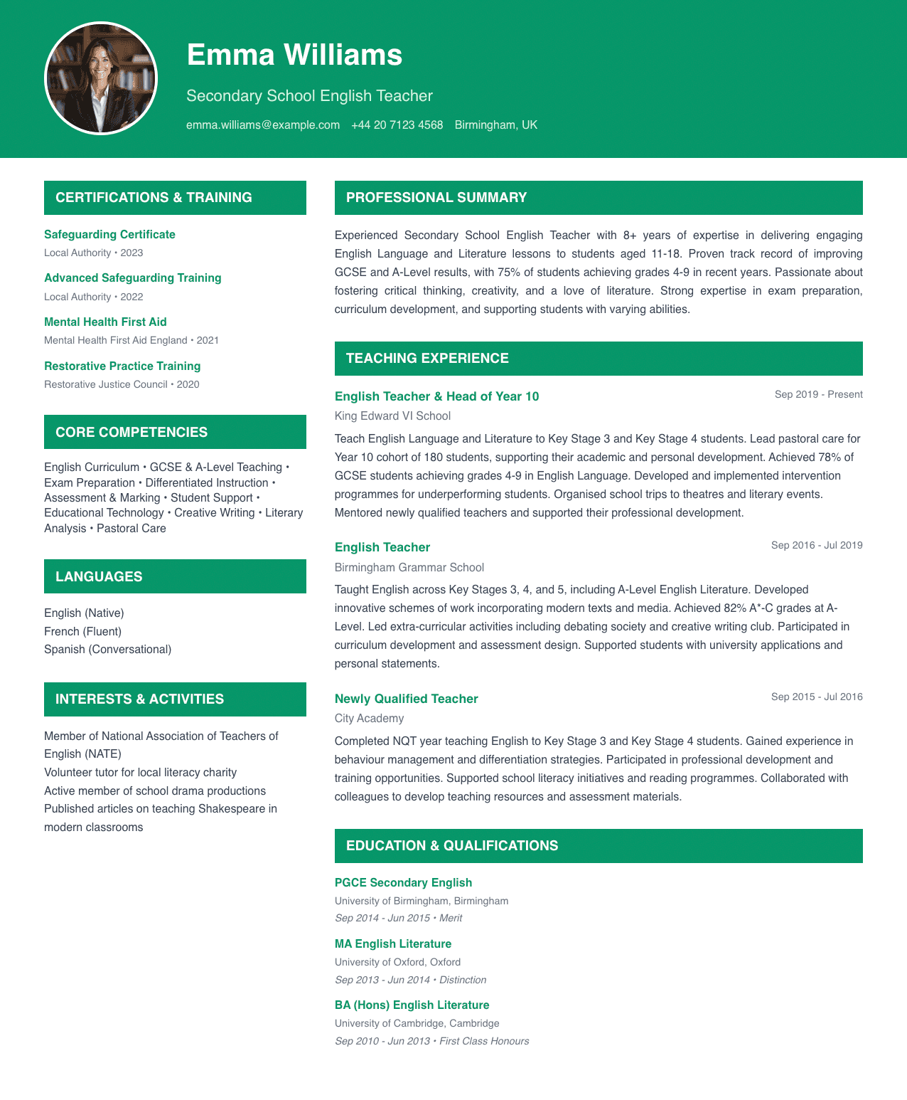 free teacher cv template modern education