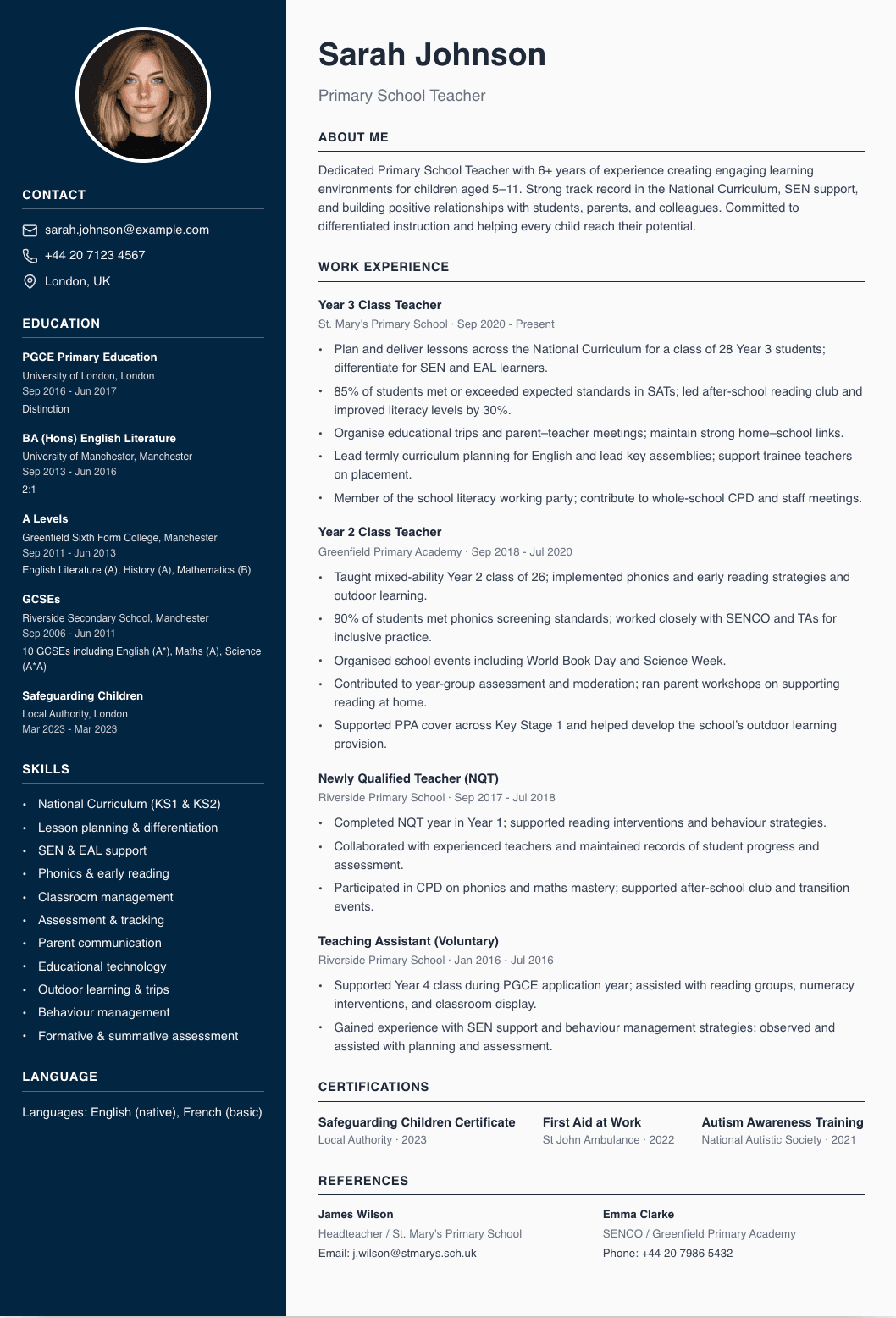 Primary Teacher Sidebar template