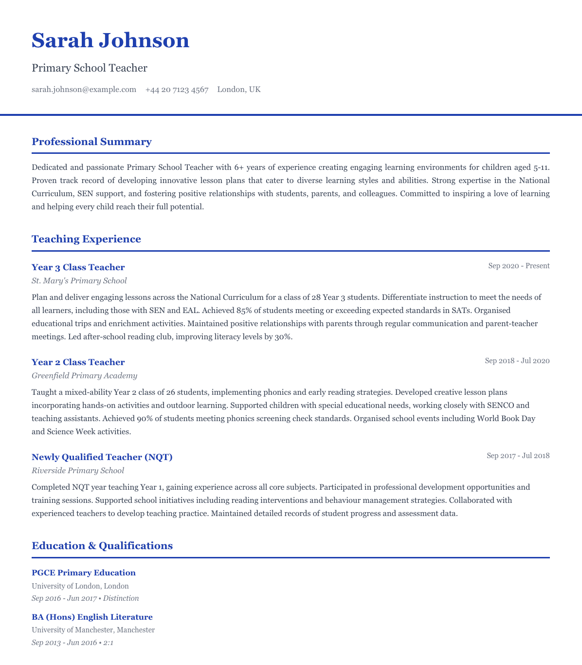 Teacher CV template