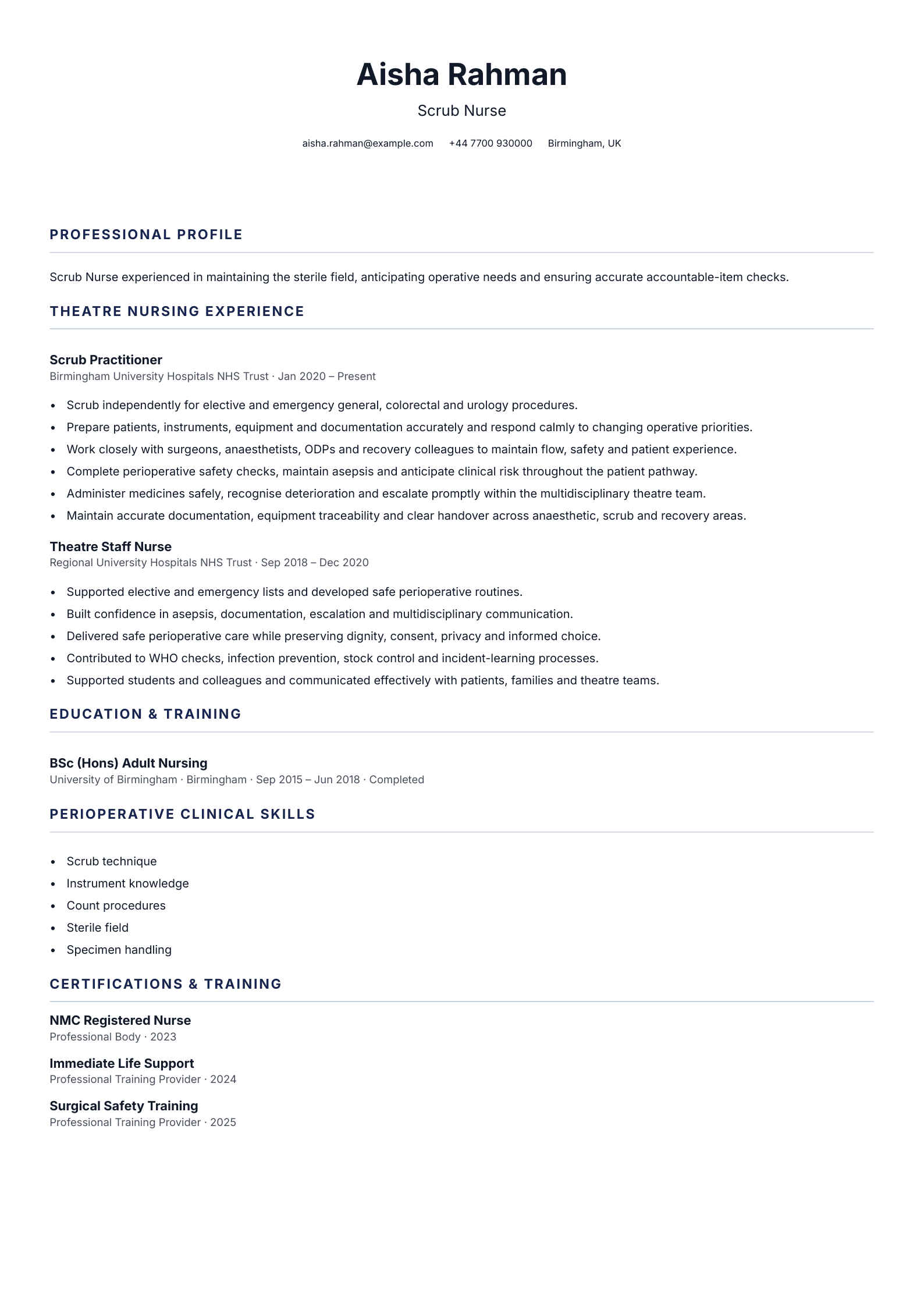 Scrub Nurse CV template