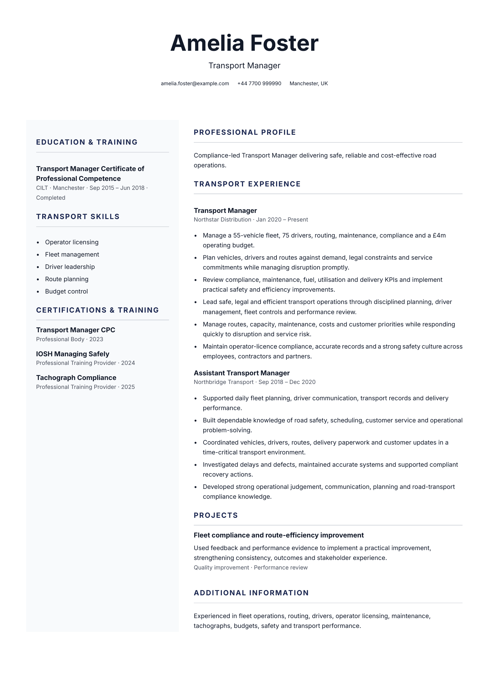 Transport manager CV