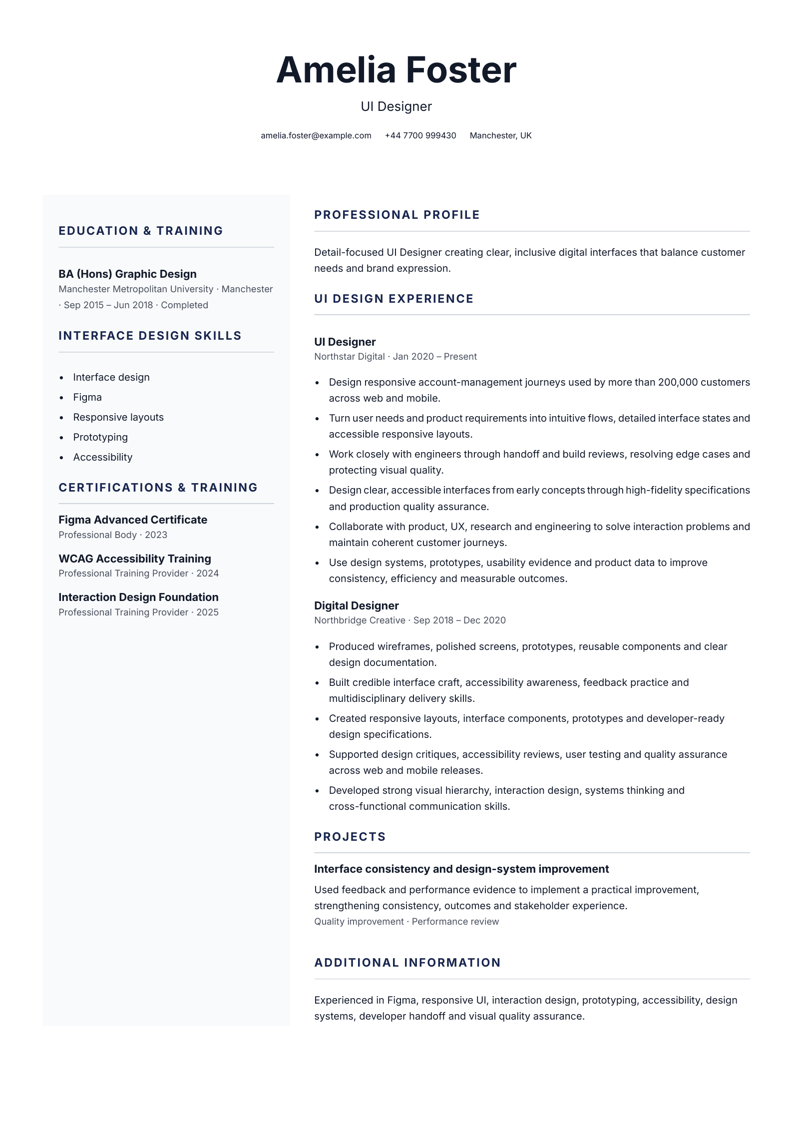 UI designer CV