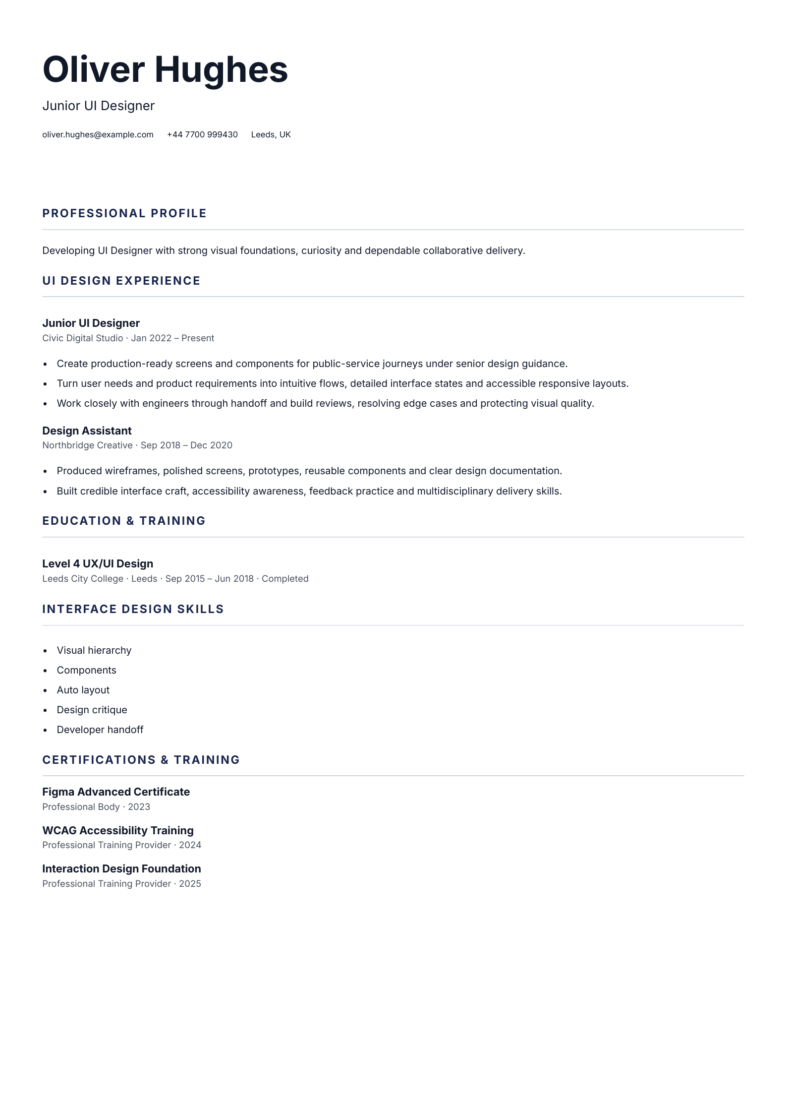 Junior UI Designer CV template