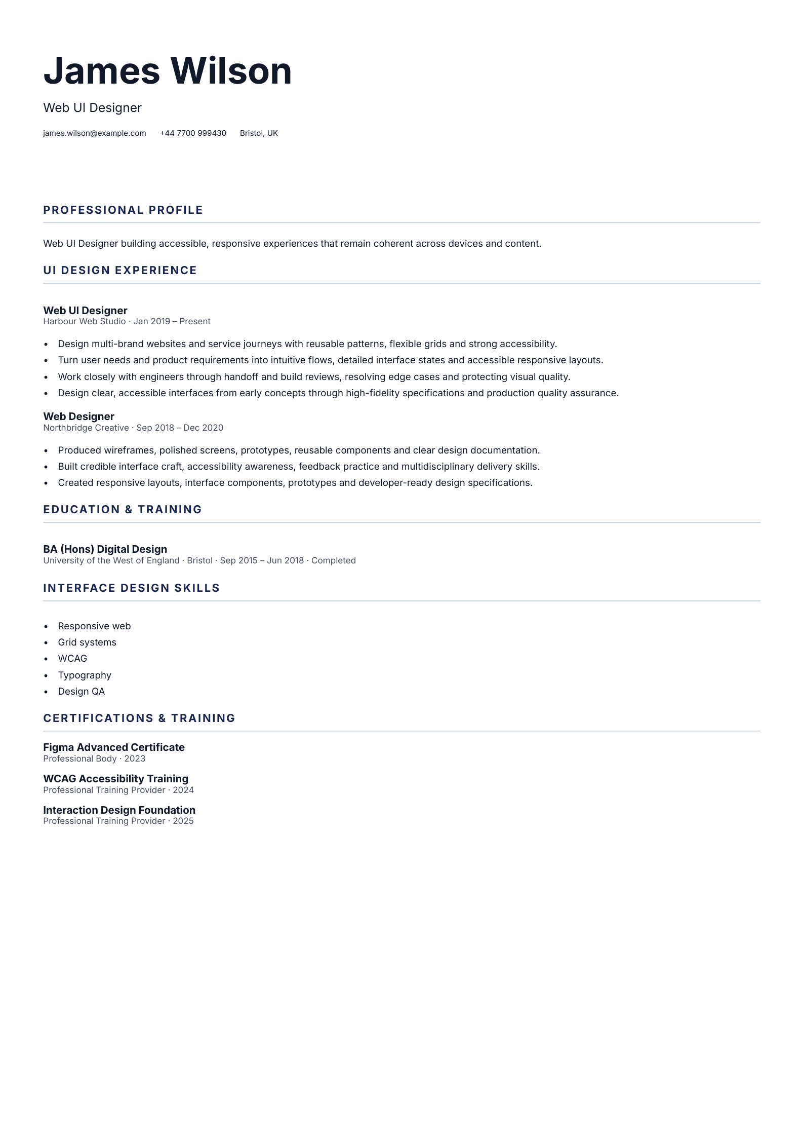 Web UI Designer CV template
