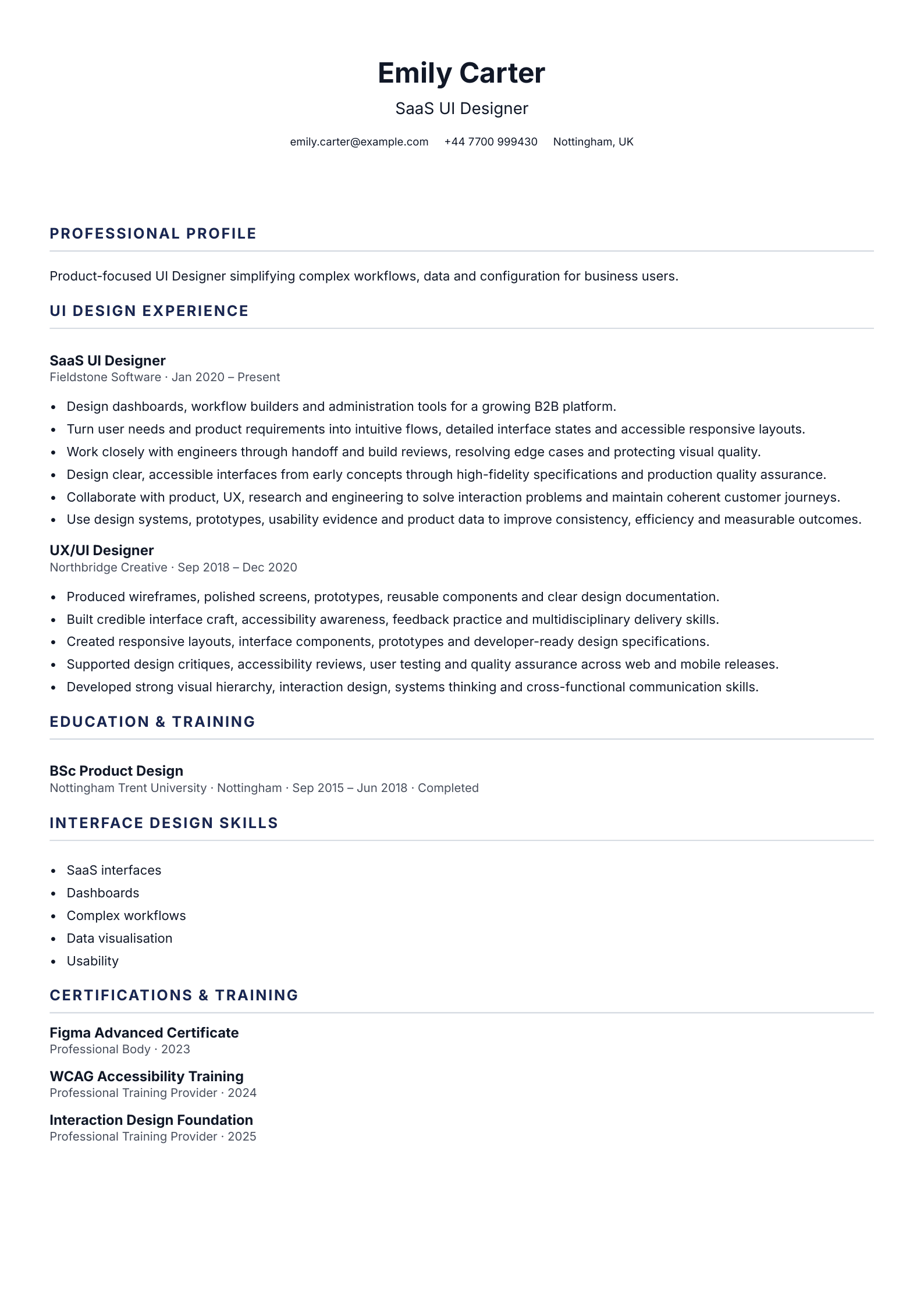SaaS UI Designer CV template
