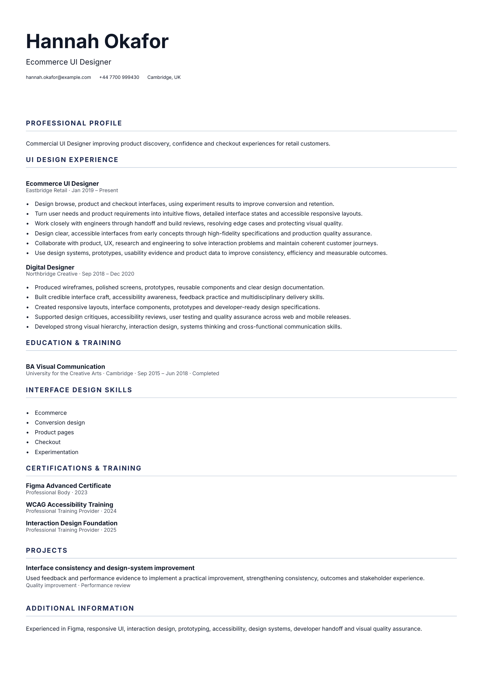 Ecommerce UI Designer CV template